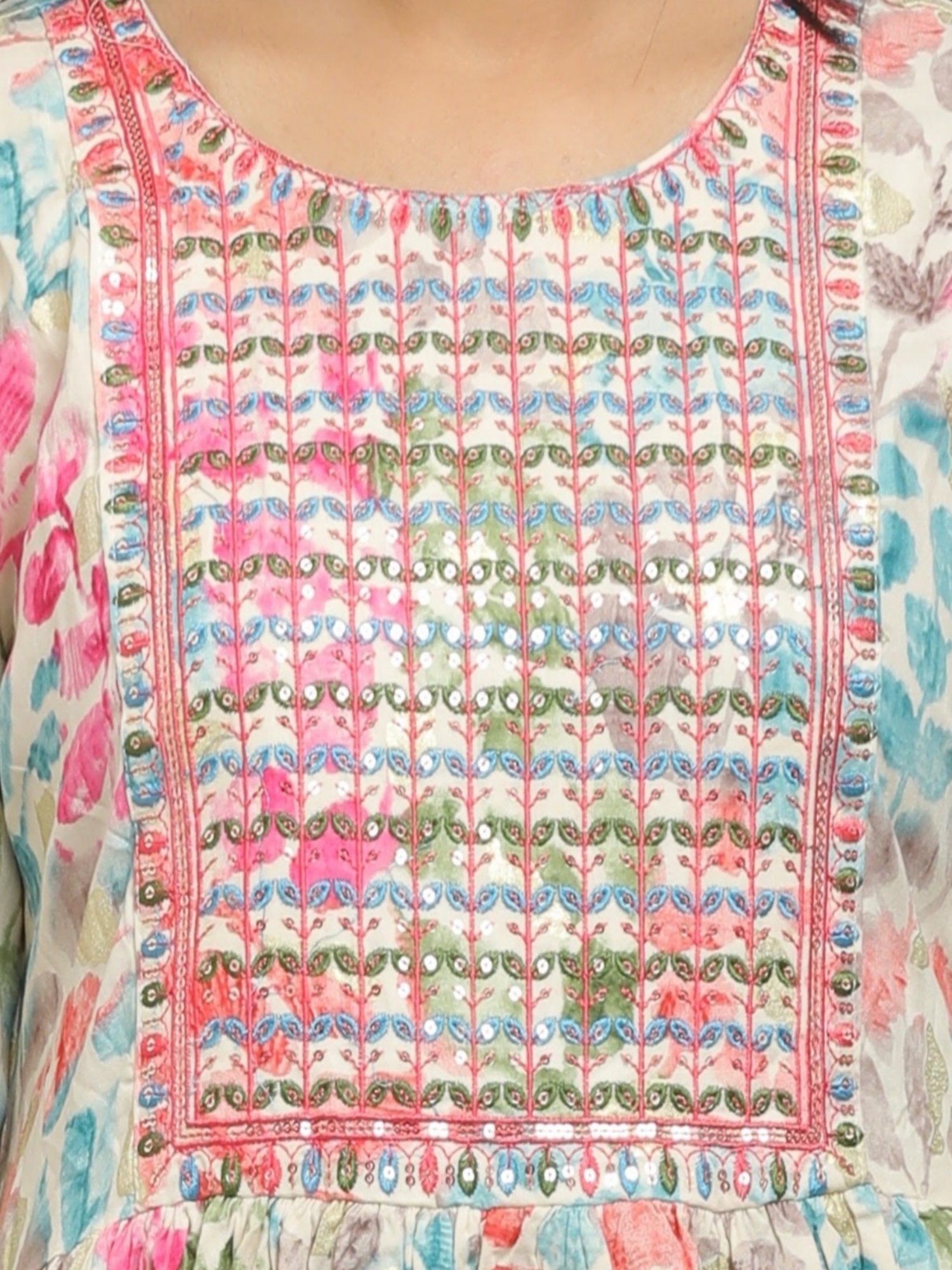 Jiarah Floral Print Sequins Work Kurta Set with Dupatta