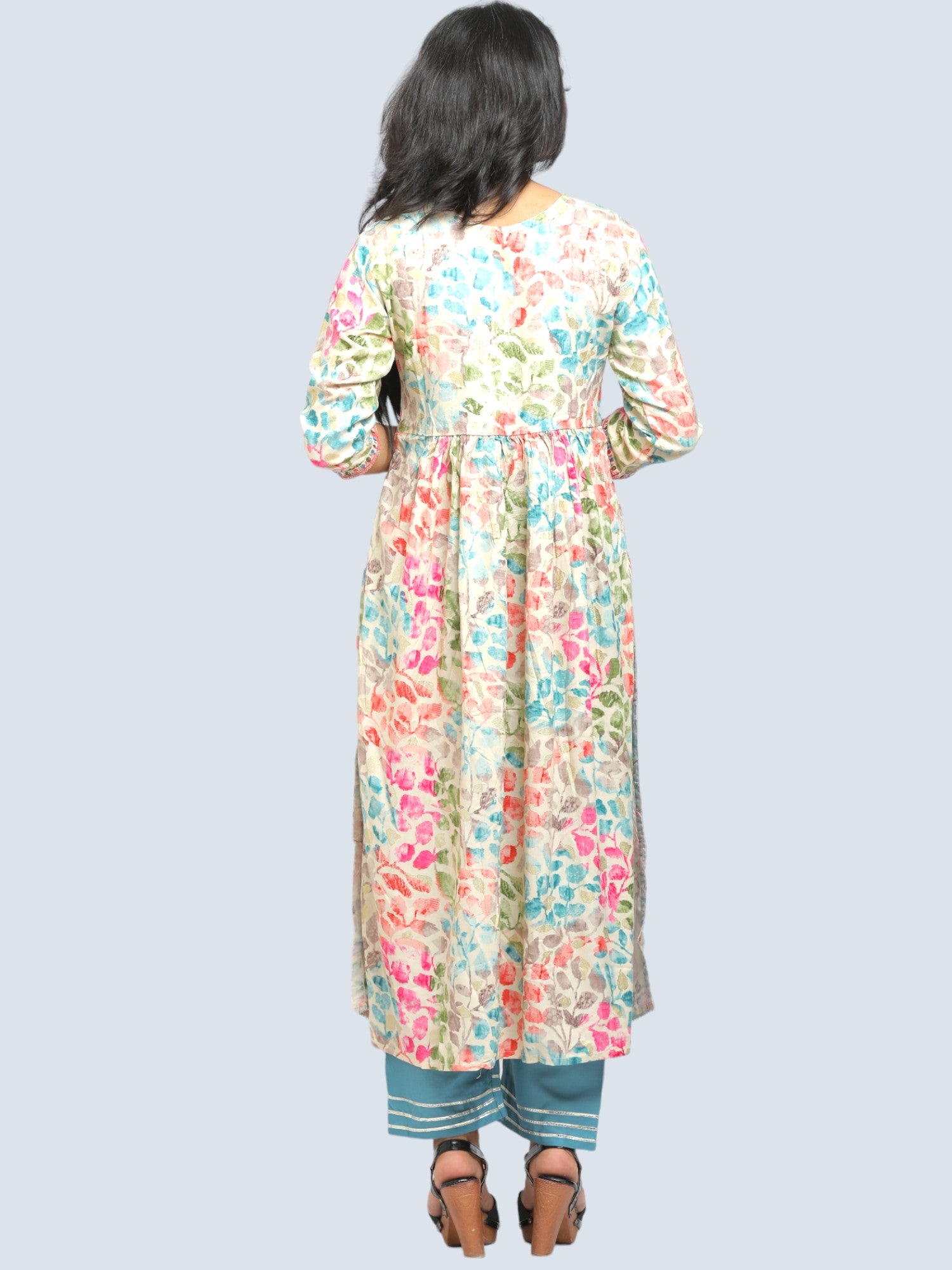 Jiarah Floral Print Sequins Work Kurta Set with Dupatta