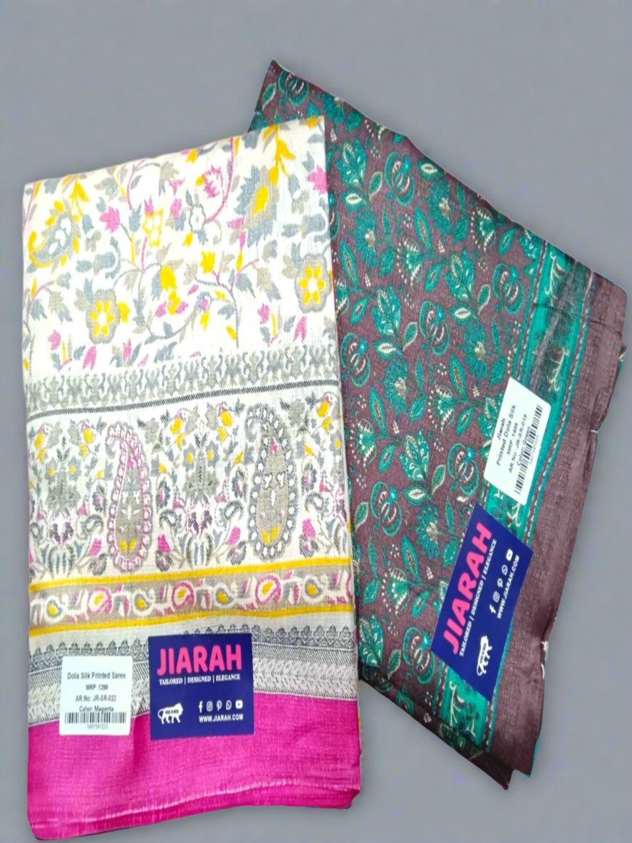Jiarah Printed Dola Silk Saree Buy 1 Get 1 Free - Pink