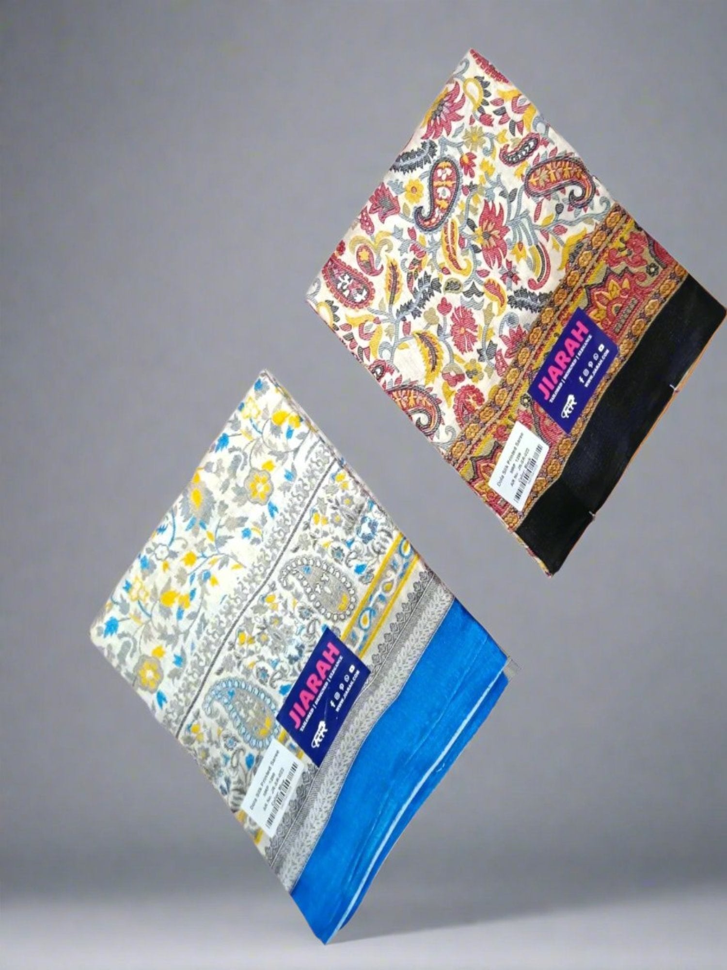 Jiarah Printed Dola Silk Saree Buy 1 Get 1 Free - Blue