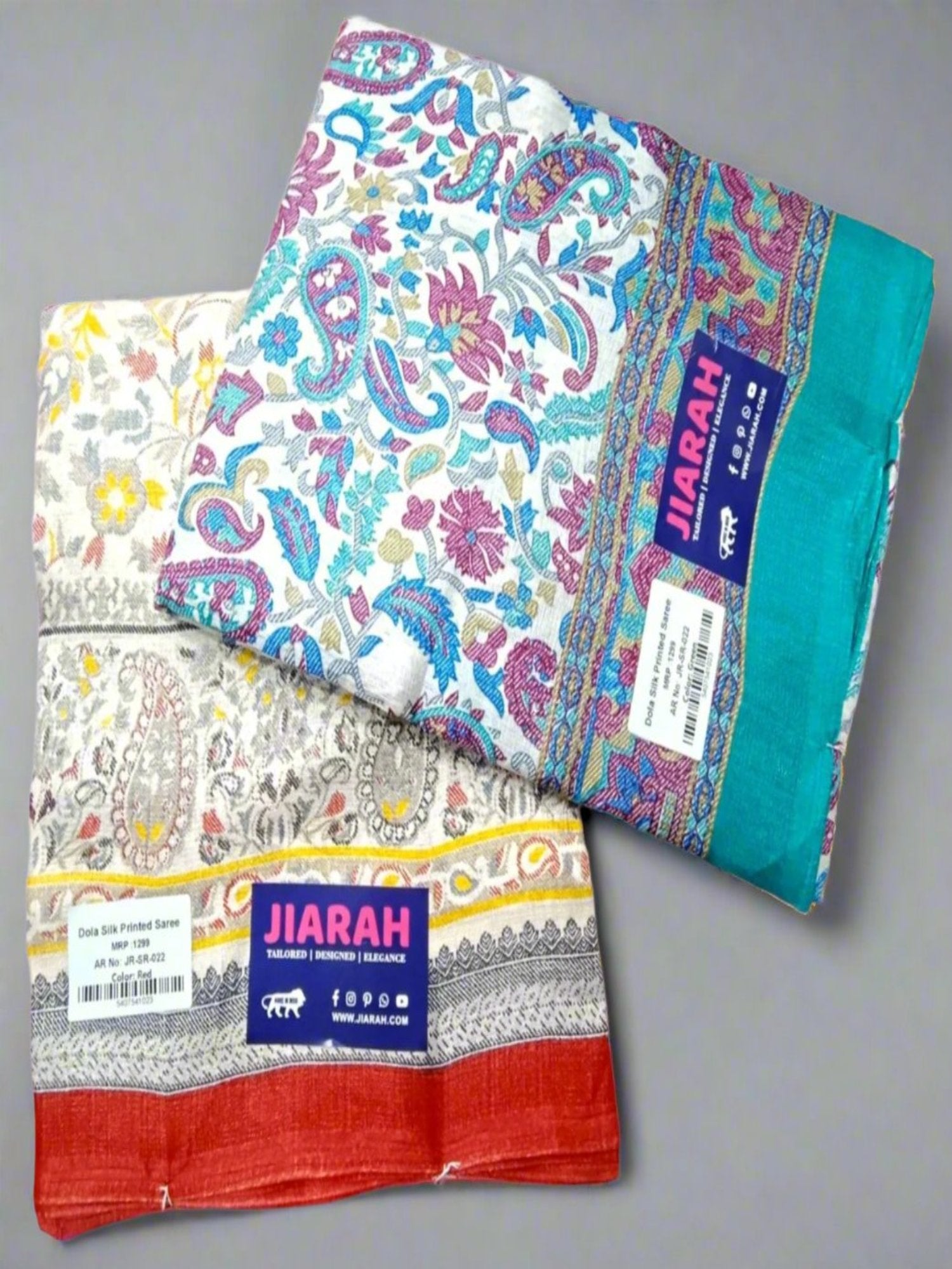 Jiarah Printed Dola Silk Saree Buy 1 Get 1 Free - Red