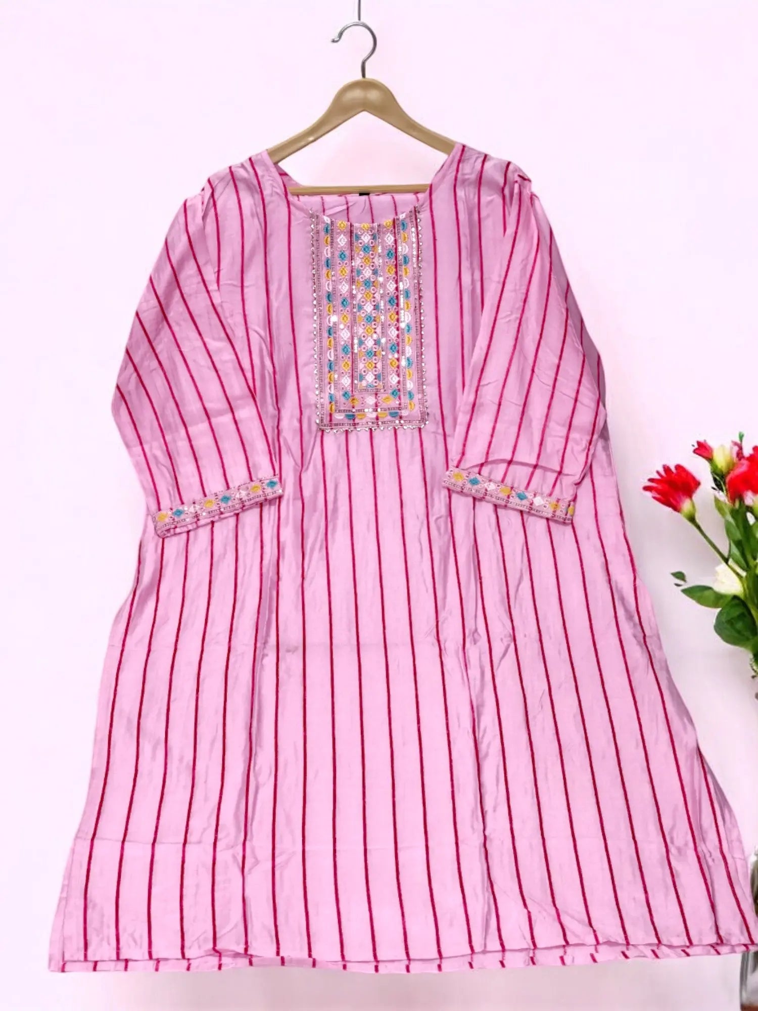 Strip Print Sequins Work Straight Kurta Palazzo Set with Dupatta Jiarah