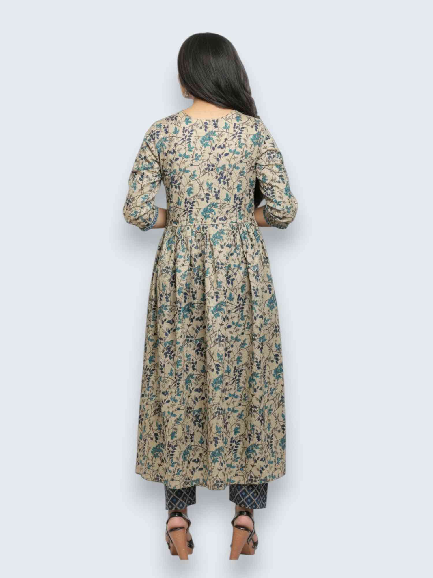 Jiarah A- Line Printed Cotton Straight Kurta Palazzo Set with Dupatta