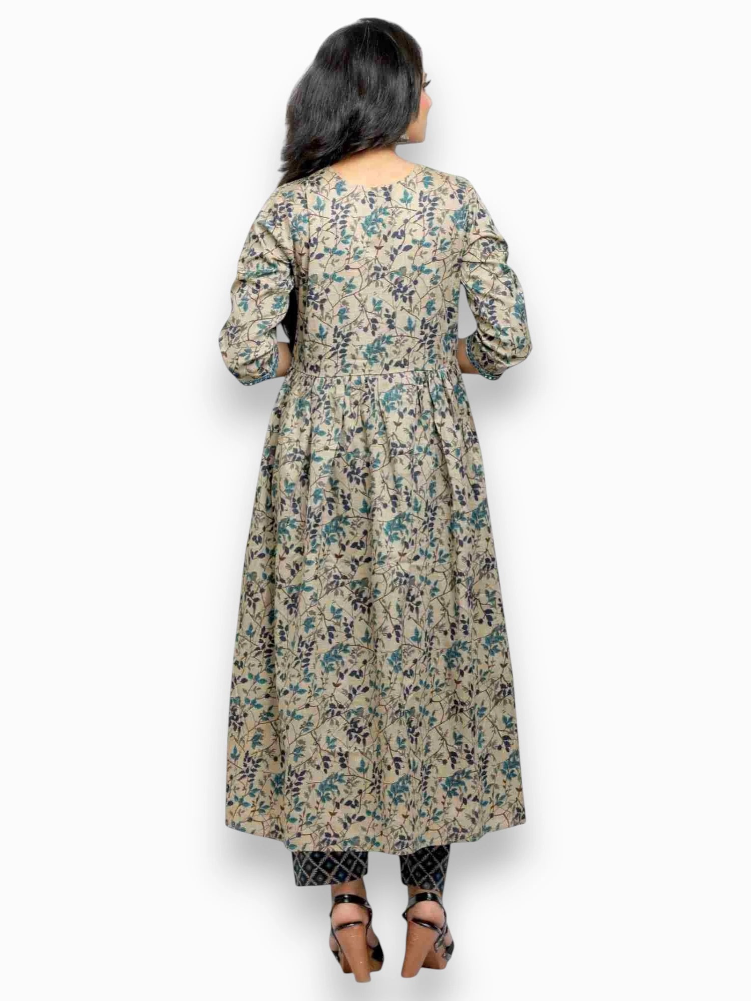 Jiarah A- Line Printed Cotton Straight Kurta Palazzo Set with Dupatta
