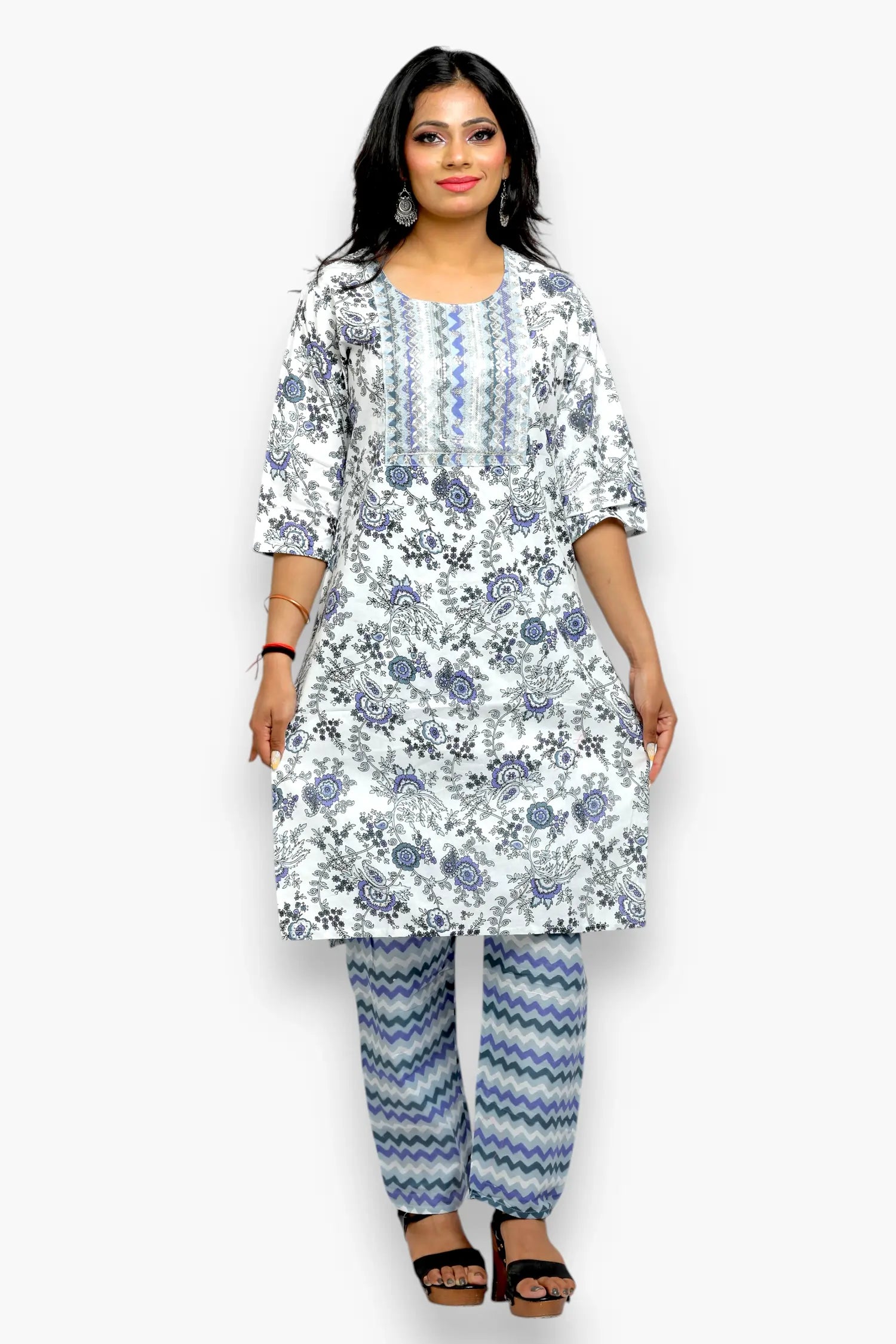 Jiarah A- Line Printed Straight Kurta Palazzo Set with Dupatta