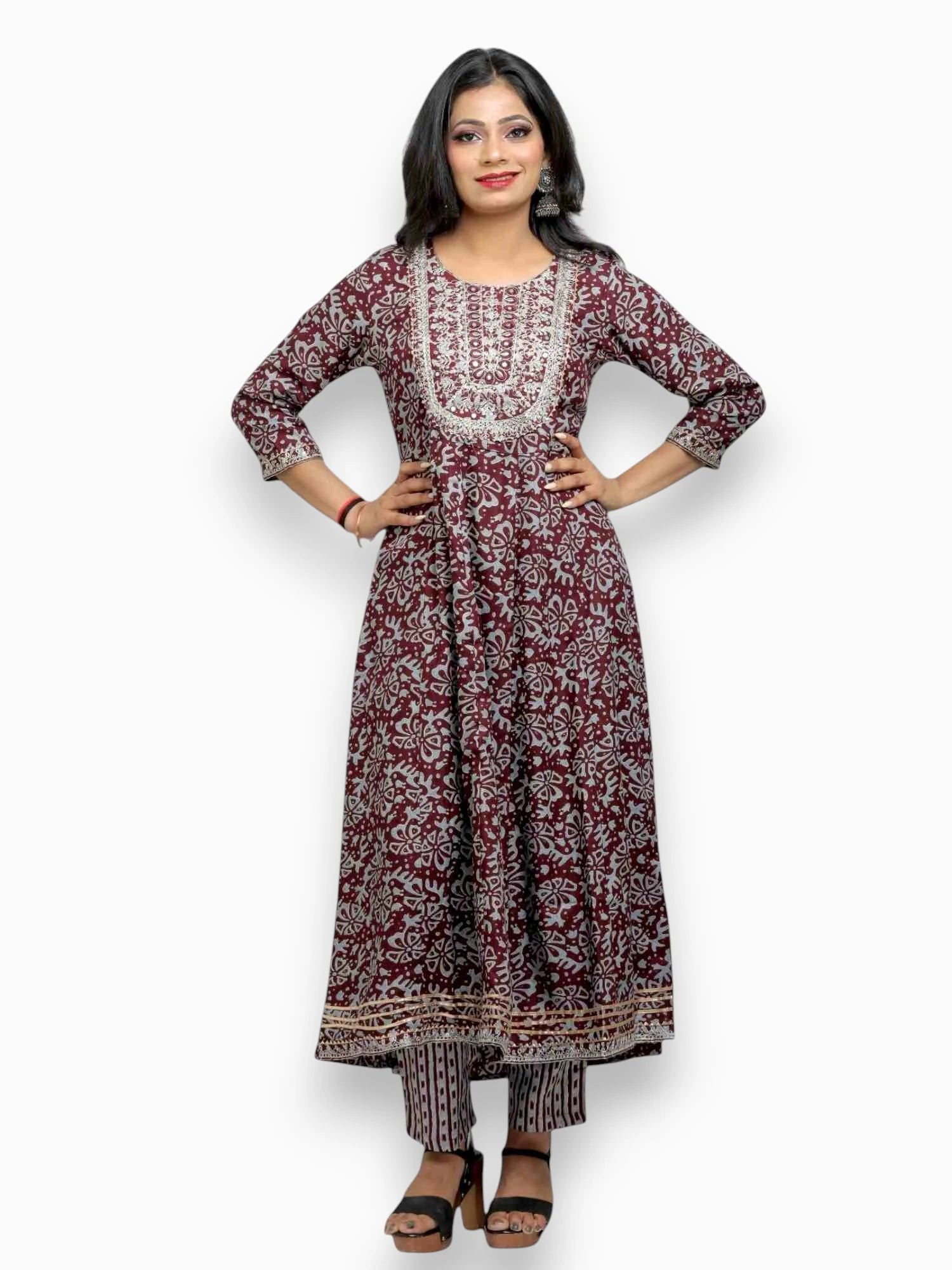 Jiarah Anarkali Cotton Kurta Palazzo Set with Dupatta