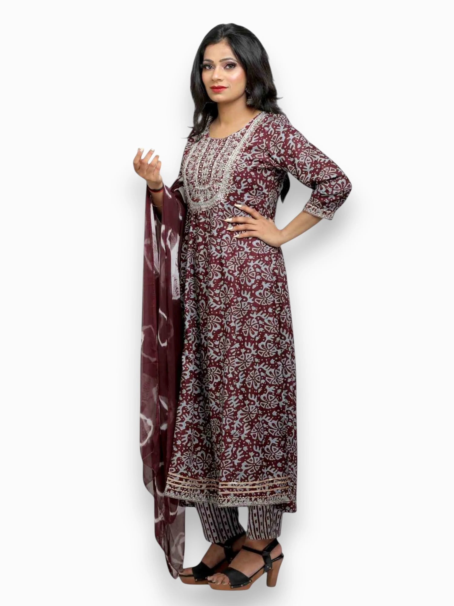 Jiarah Anarkali Cotton Kurta Palazzo Set with Dupatta