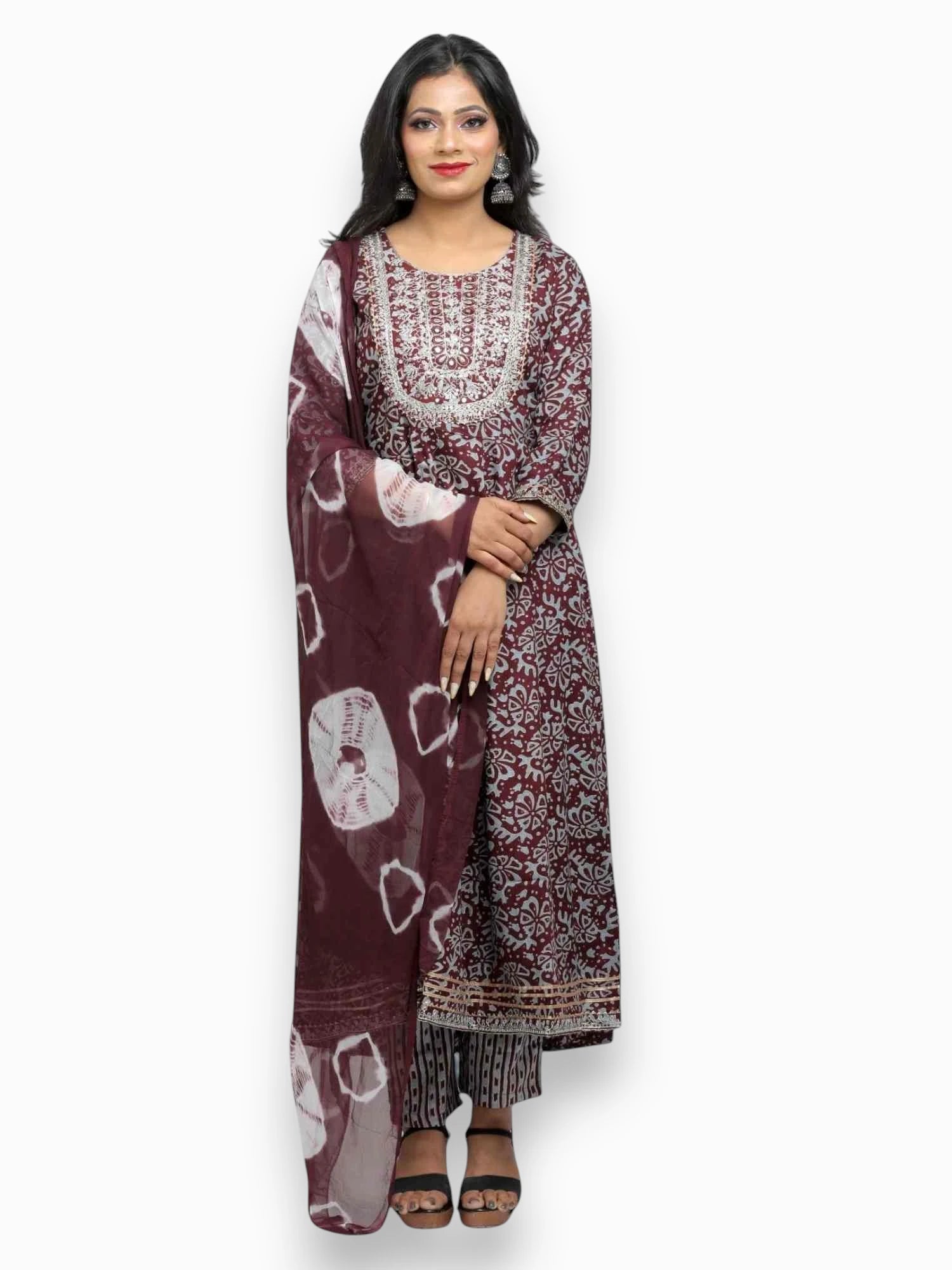 Jiarah Anarkali Cotton Kurta Palazzo Set with Dupatta
