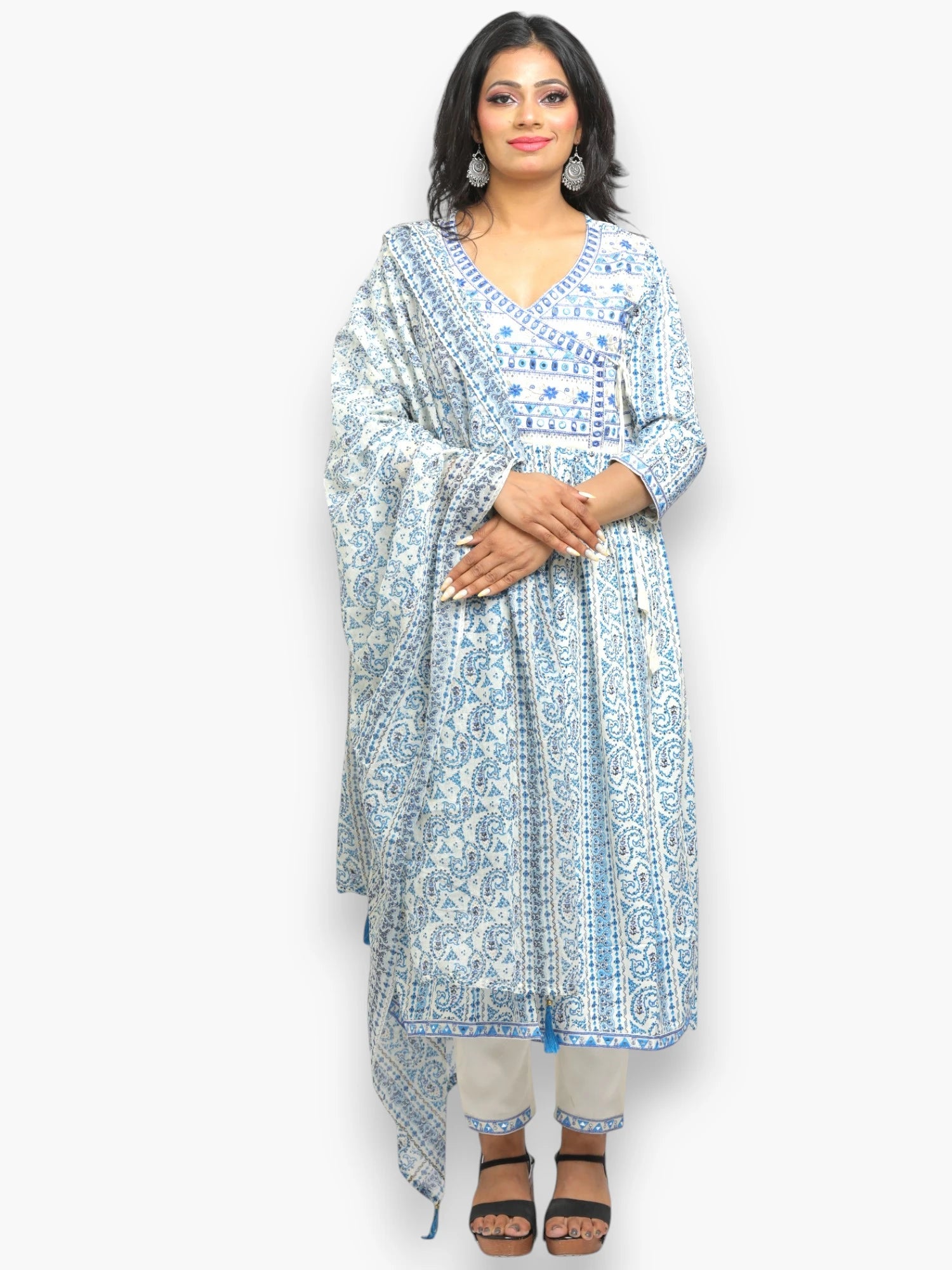 Jiarah Angrakha Thread Mirror Work Kurta Pant Set with Dupatta