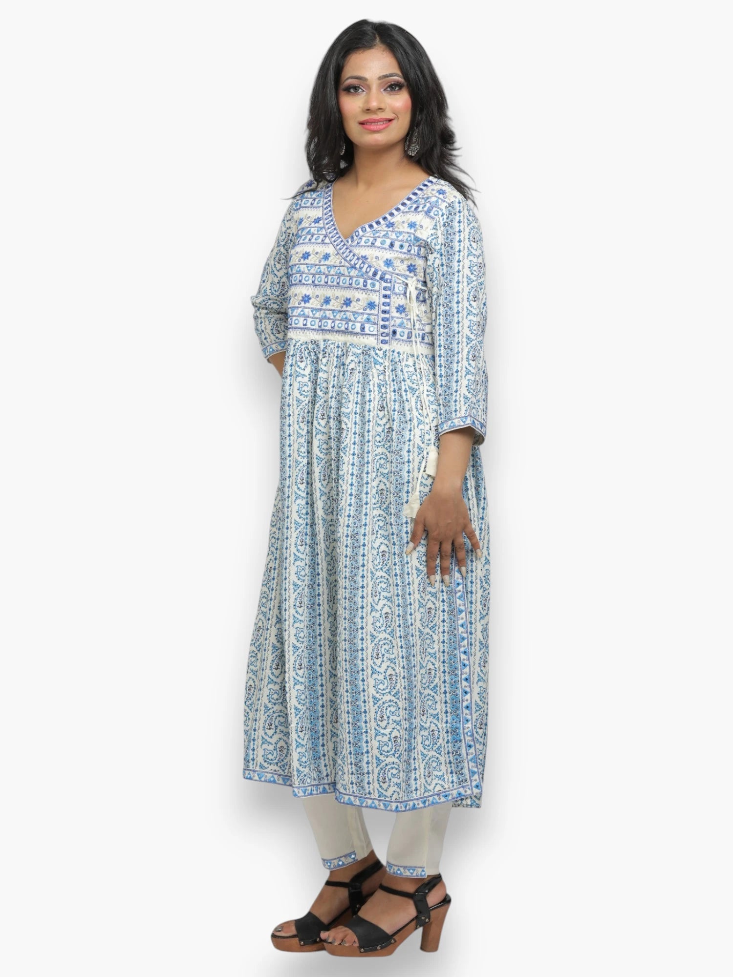 Jiarah Angrakha Thread Mirror Work Kurta Pant Set with Dupatta