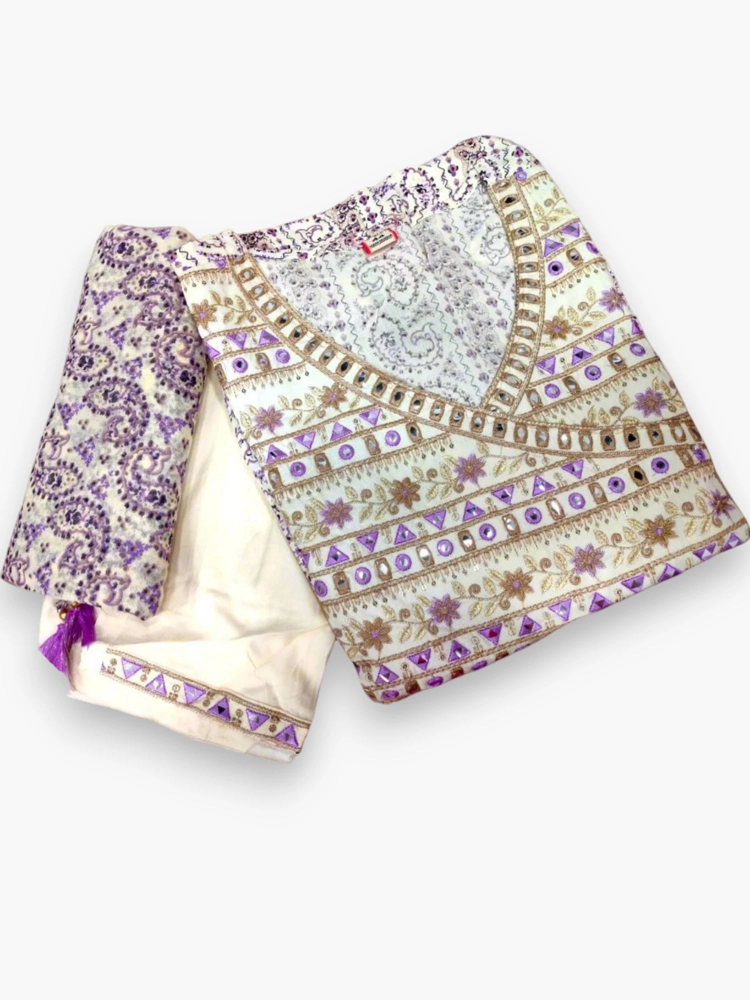 Jiarah Angrakha Thread Mirror Work Kurta Pant Set with Dupatta