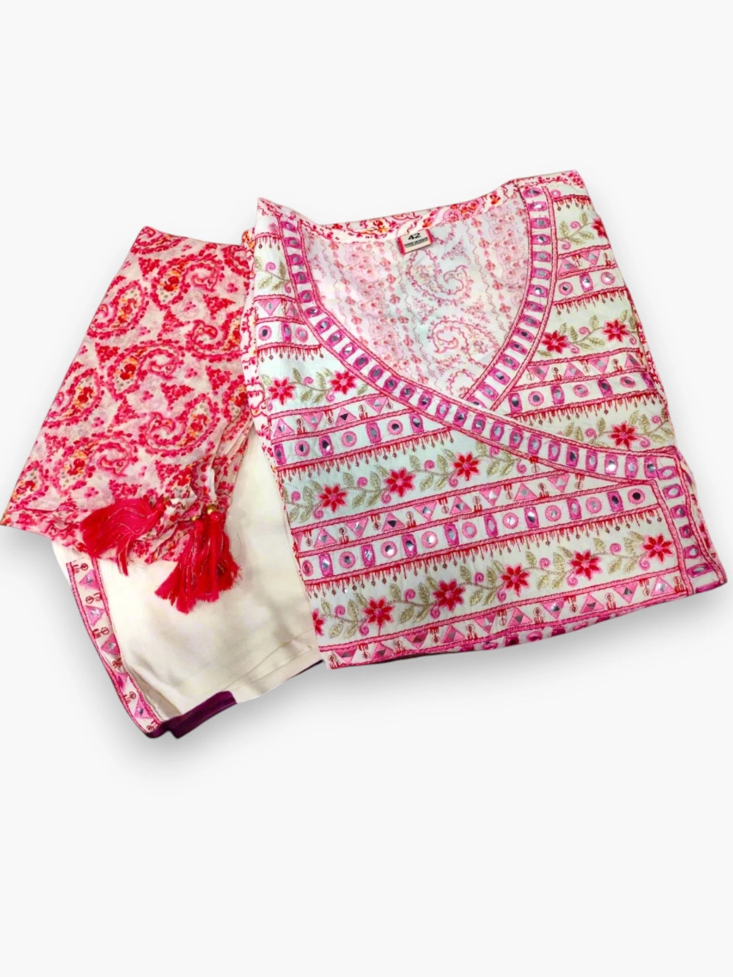 Jiarah Angrakha Thread Mirror Work Kurta Pant Set with Dupatta