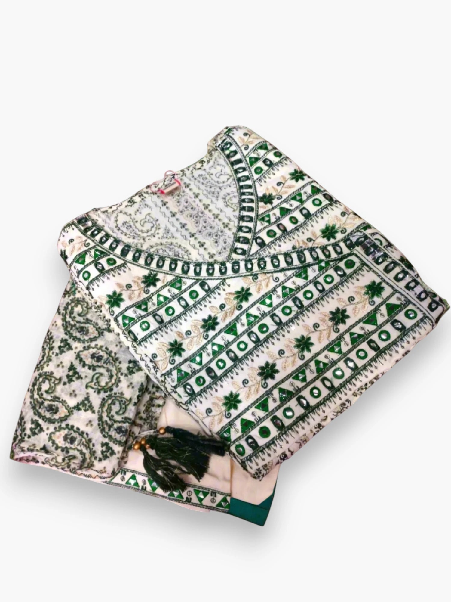 Jiarah Angrakha Thread Mirror Work Kurta Pant Set with Dupatta