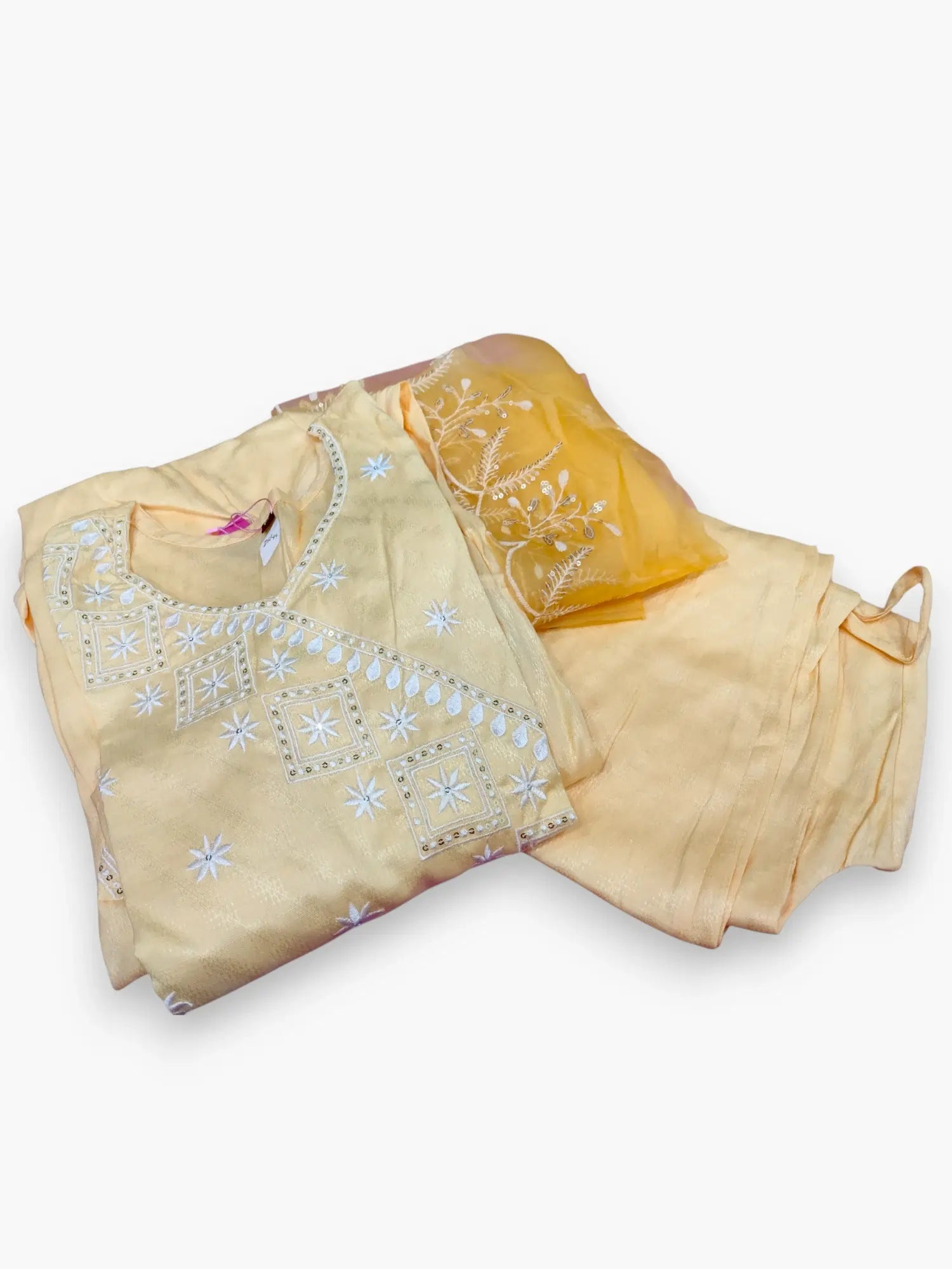 Jiarah Angrakha Thread Work Silk Kurta Pant Set with Organza Dupatta