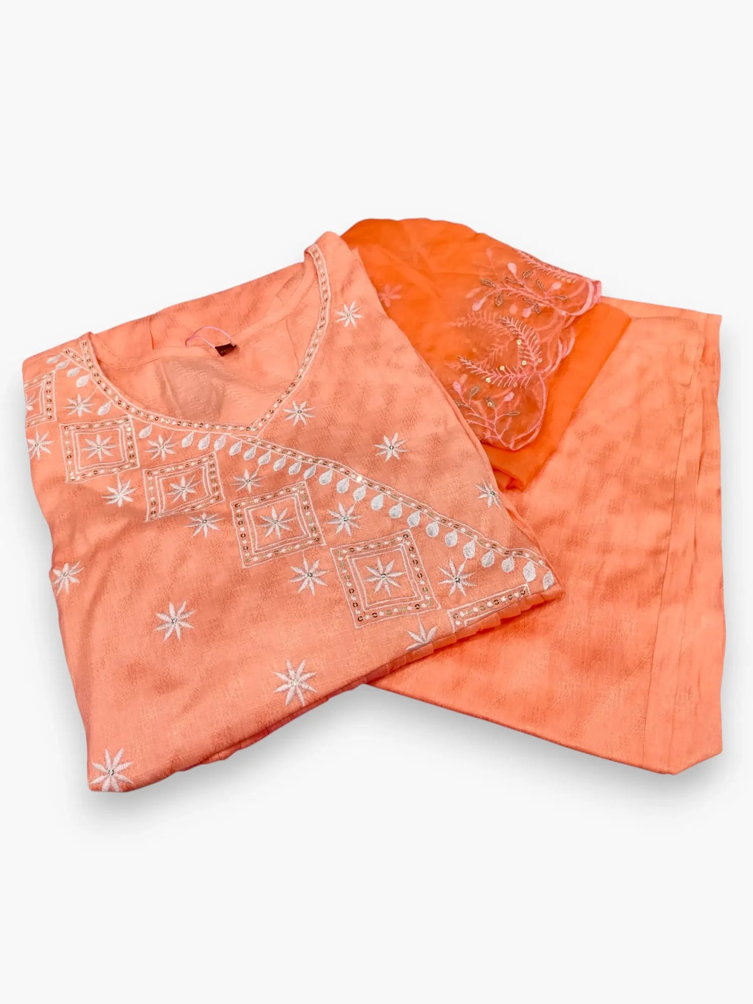 Jiarah Angrakha Thread Work Silk Kurta Pant Set with Organza Dupatta