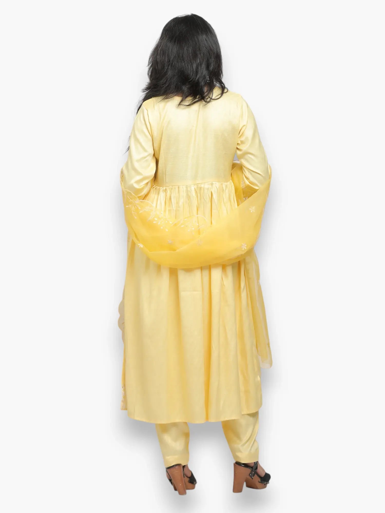 Jiarah Angrakha Thread Work Silk Kurta Pant Set with Organza Dupatta