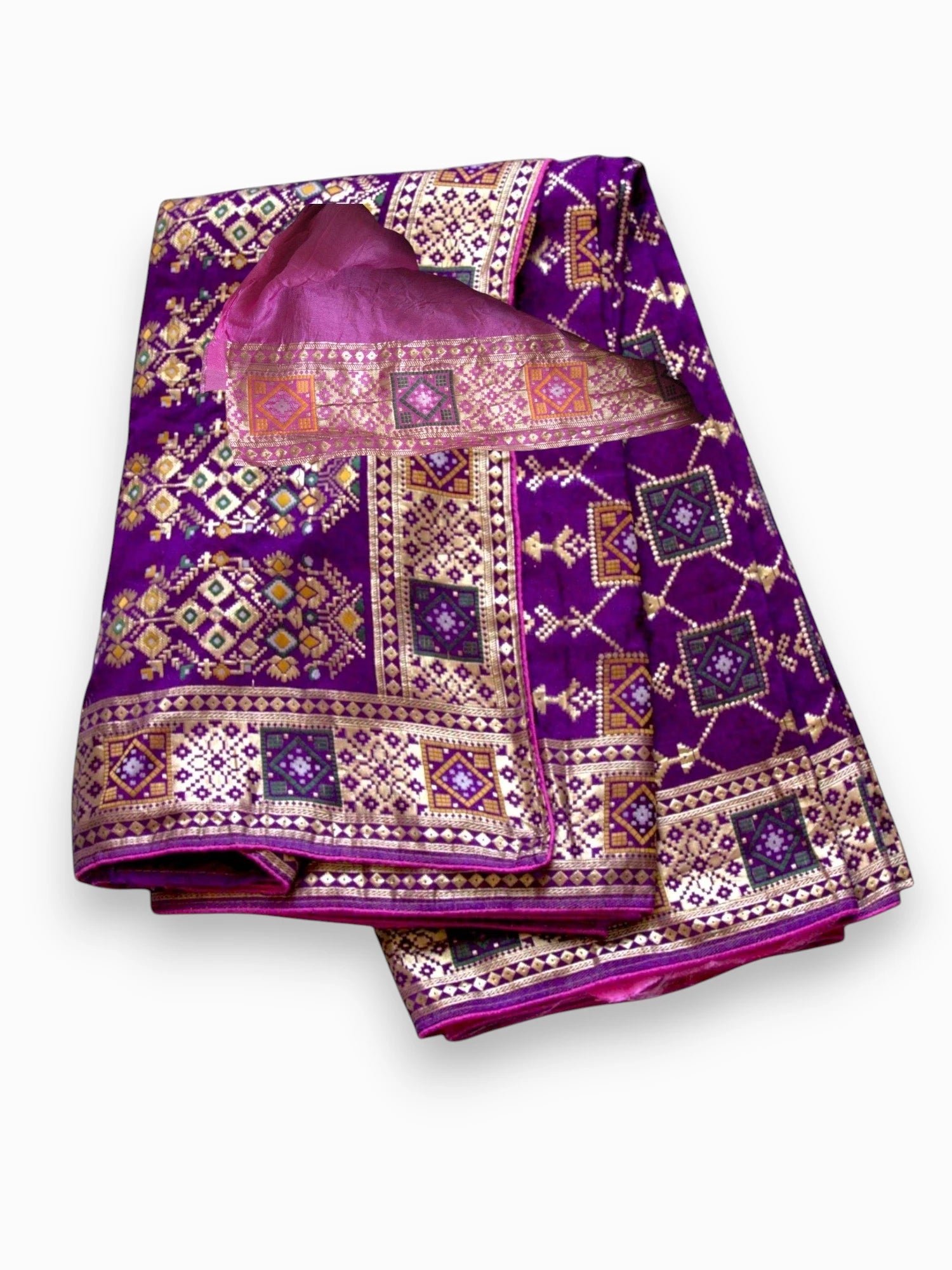 Jiarah Bandhej Patola Minakari Work Silk Saree-Purple