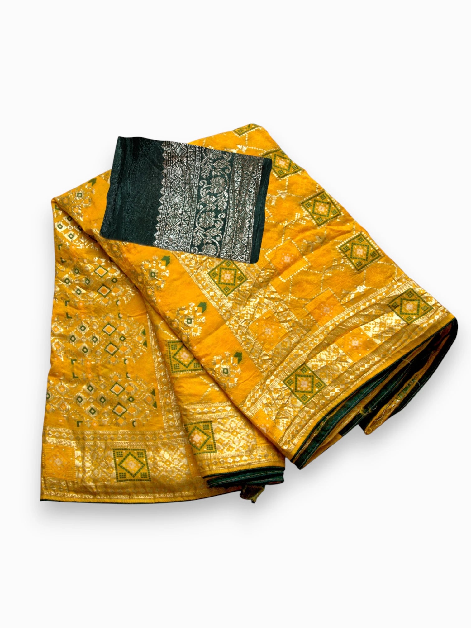 Jiarah Bandhej Patola Minakari Work Silk Saree-Yellow