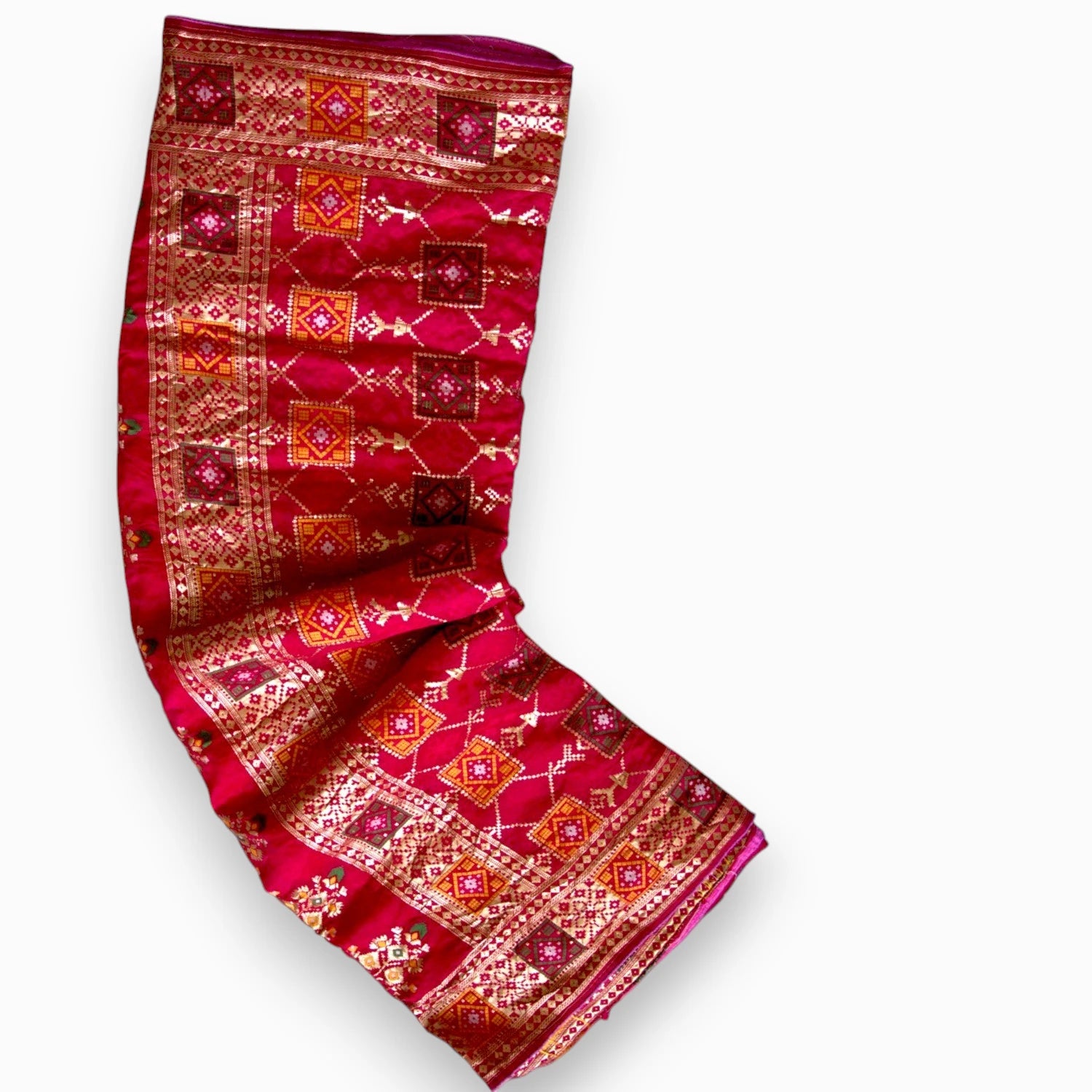 Jiarah Bandhej Patola Minakari Work Silk Saree-Pink