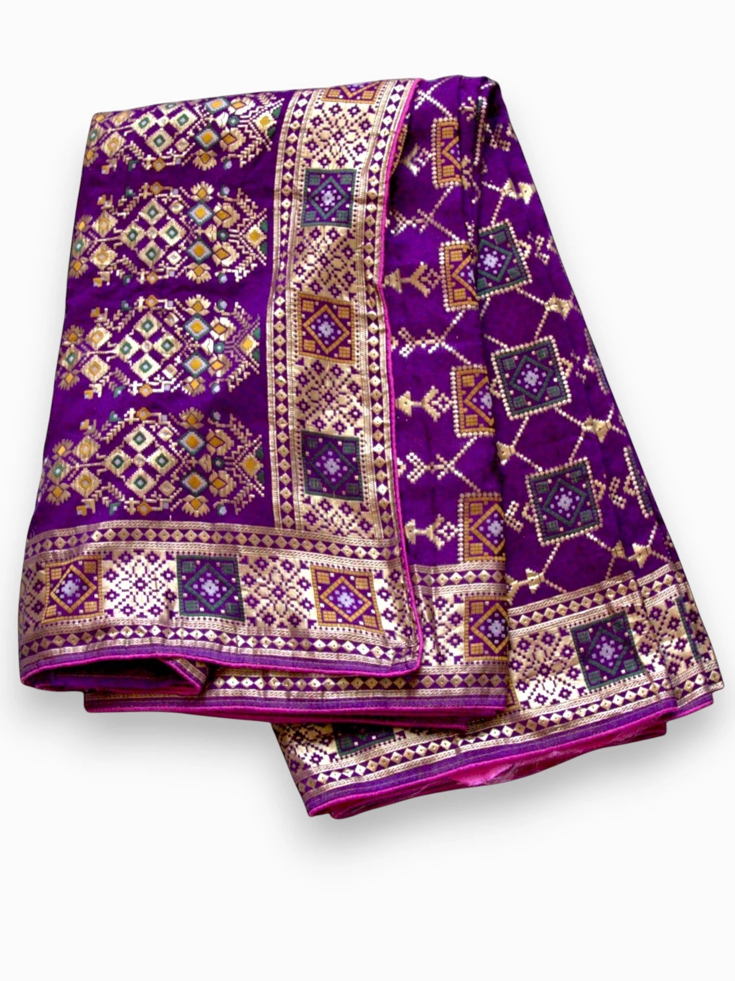 Jiarah Bandhej Patola Minakari Work Silk Saree-Purple