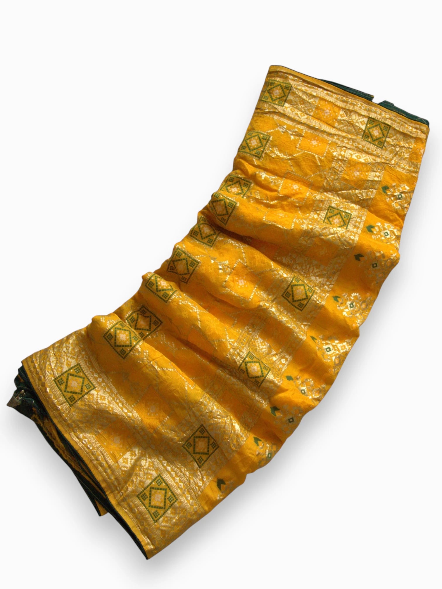 Jiarah Bandhej Patola Minakari Work Silk Saree-Yellow