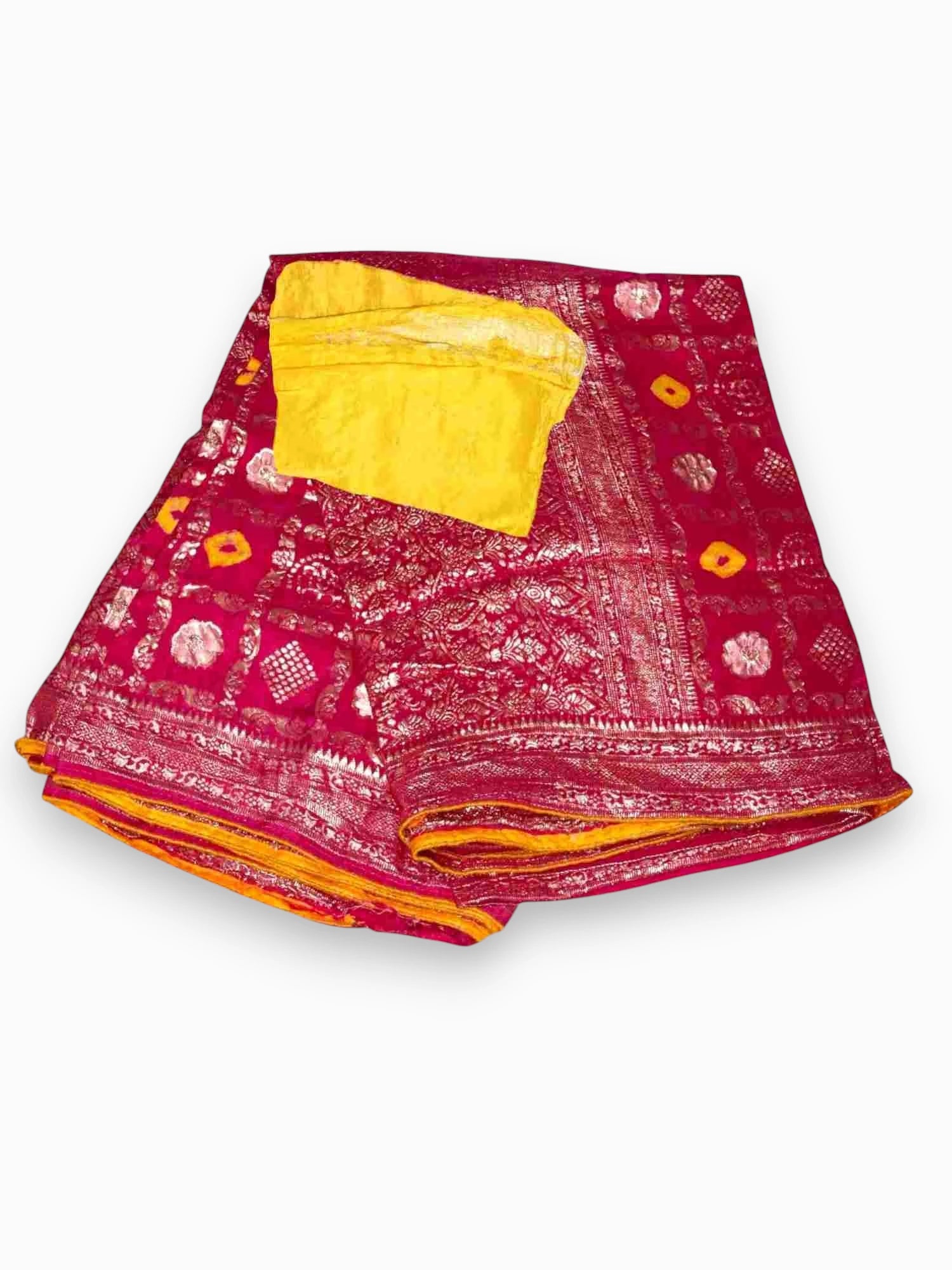 Jiarah Bandhej Silk Patola Saree Pink