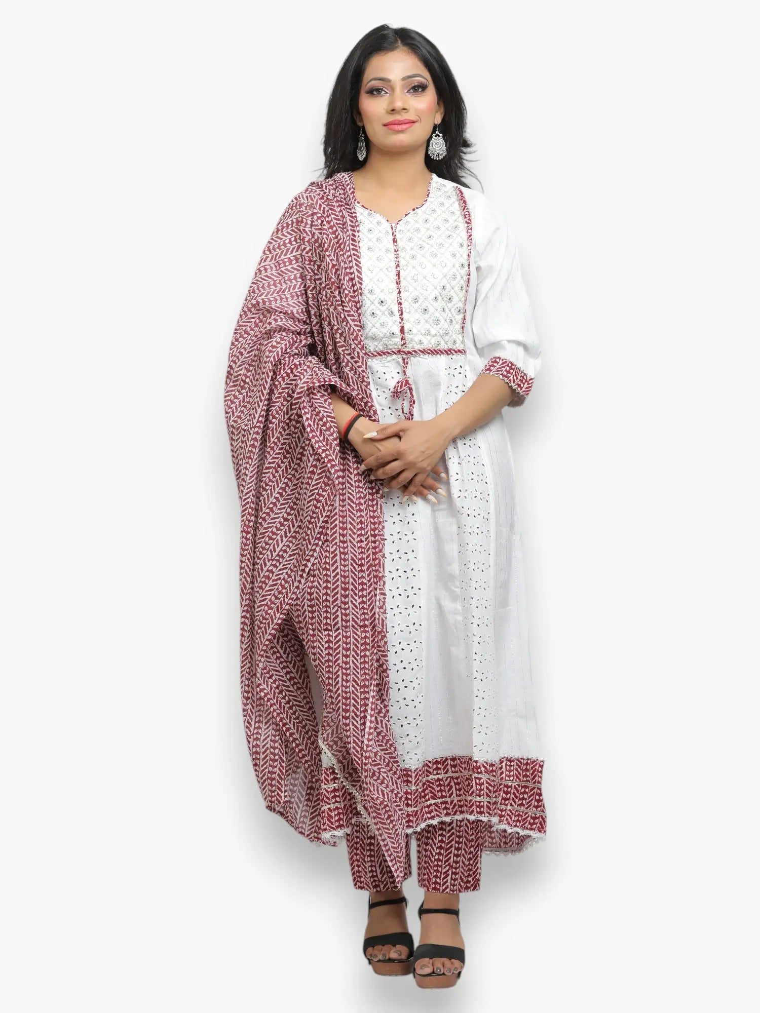 Jiarah Chikankari Anarkali Kurta Pant Set with Dupatta