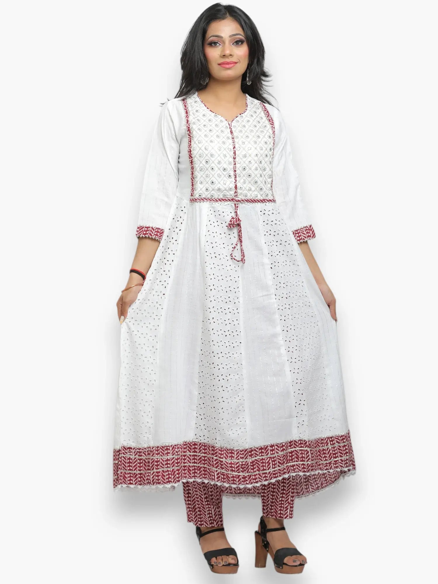 Jiarah Chikankari Anarkali Kurta Pant Set with Dupatta