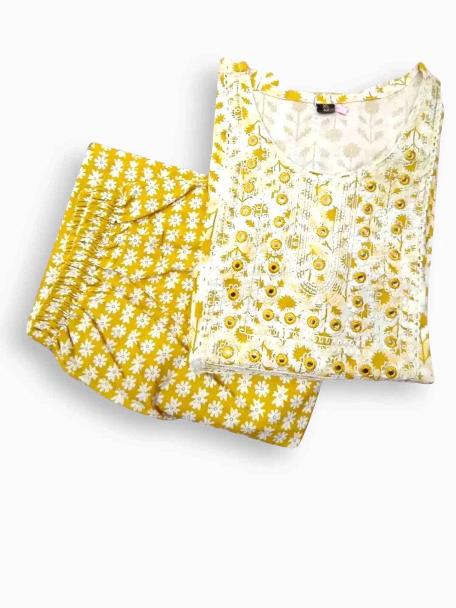 Jiarah Cotton Mirror Work Straight Kurta Palazzo Set