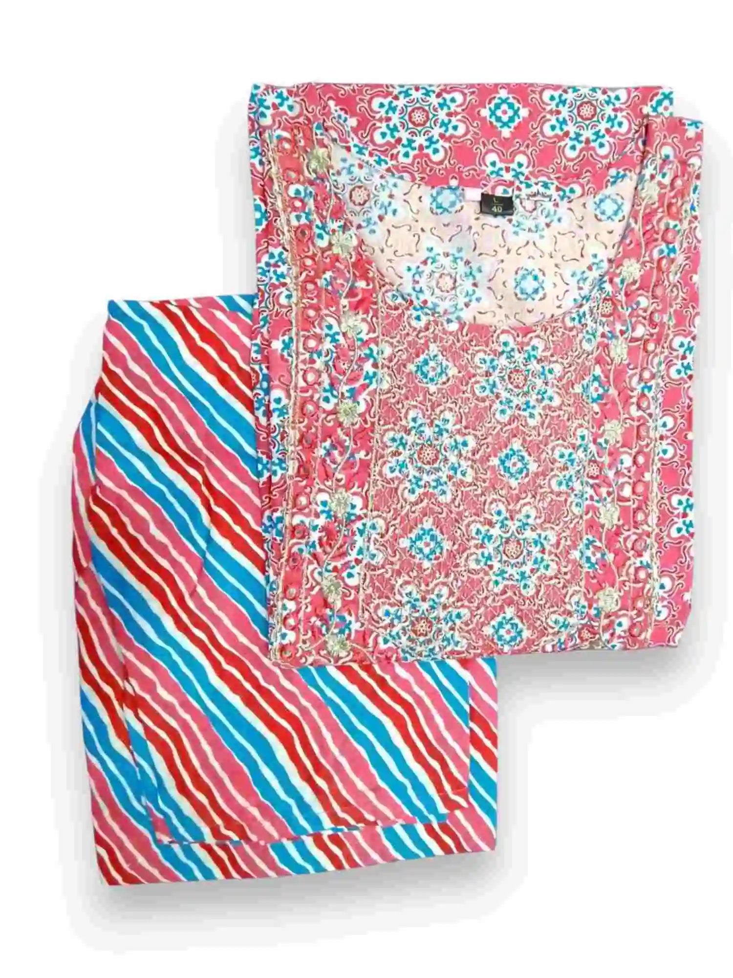 Jiarah Cotton Sequins Work Straight Kurta Palazzo Set