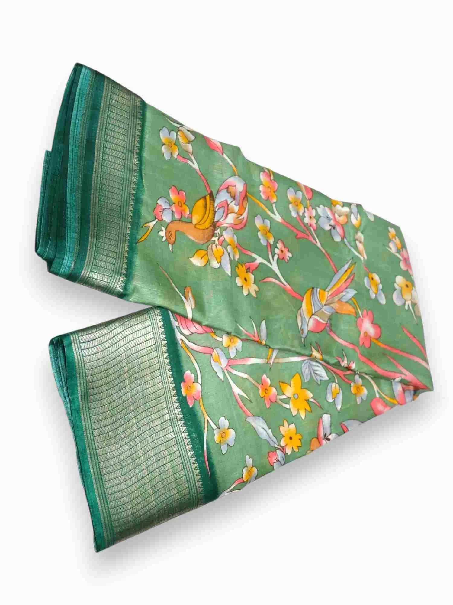 Jiarah Dola Silk Saree With Zari Border Bird Print Saree