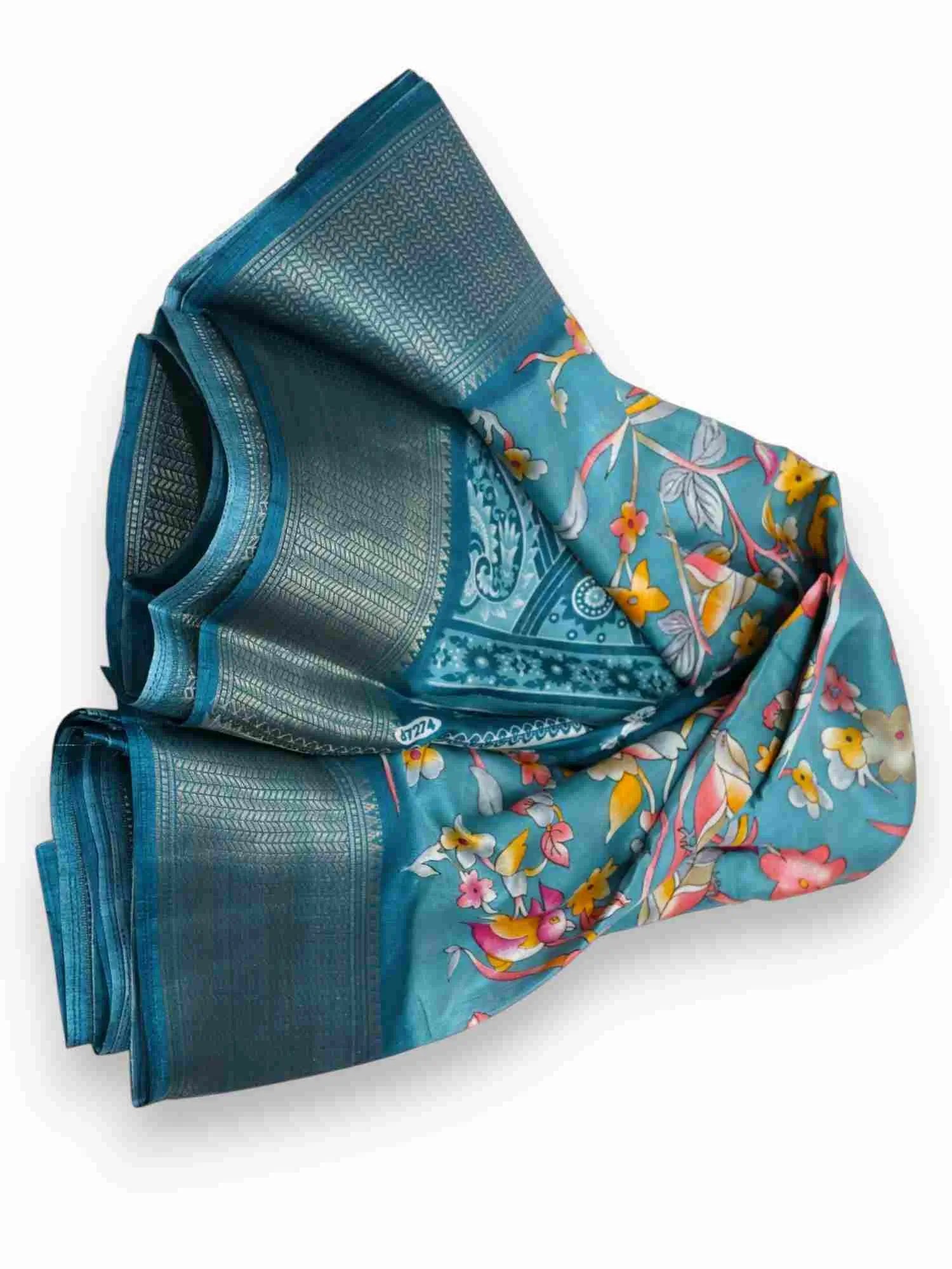 Jiarah Dola Silk Saree With Zari Border Bird Print Saree