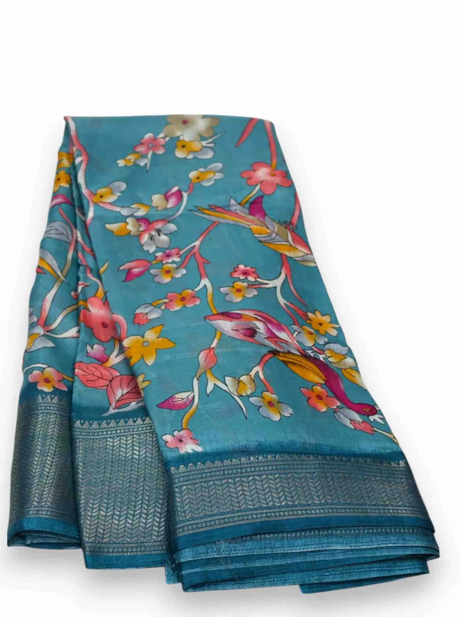 Jiarah Dola Silk Saree With Zari Border Bird Print Saree