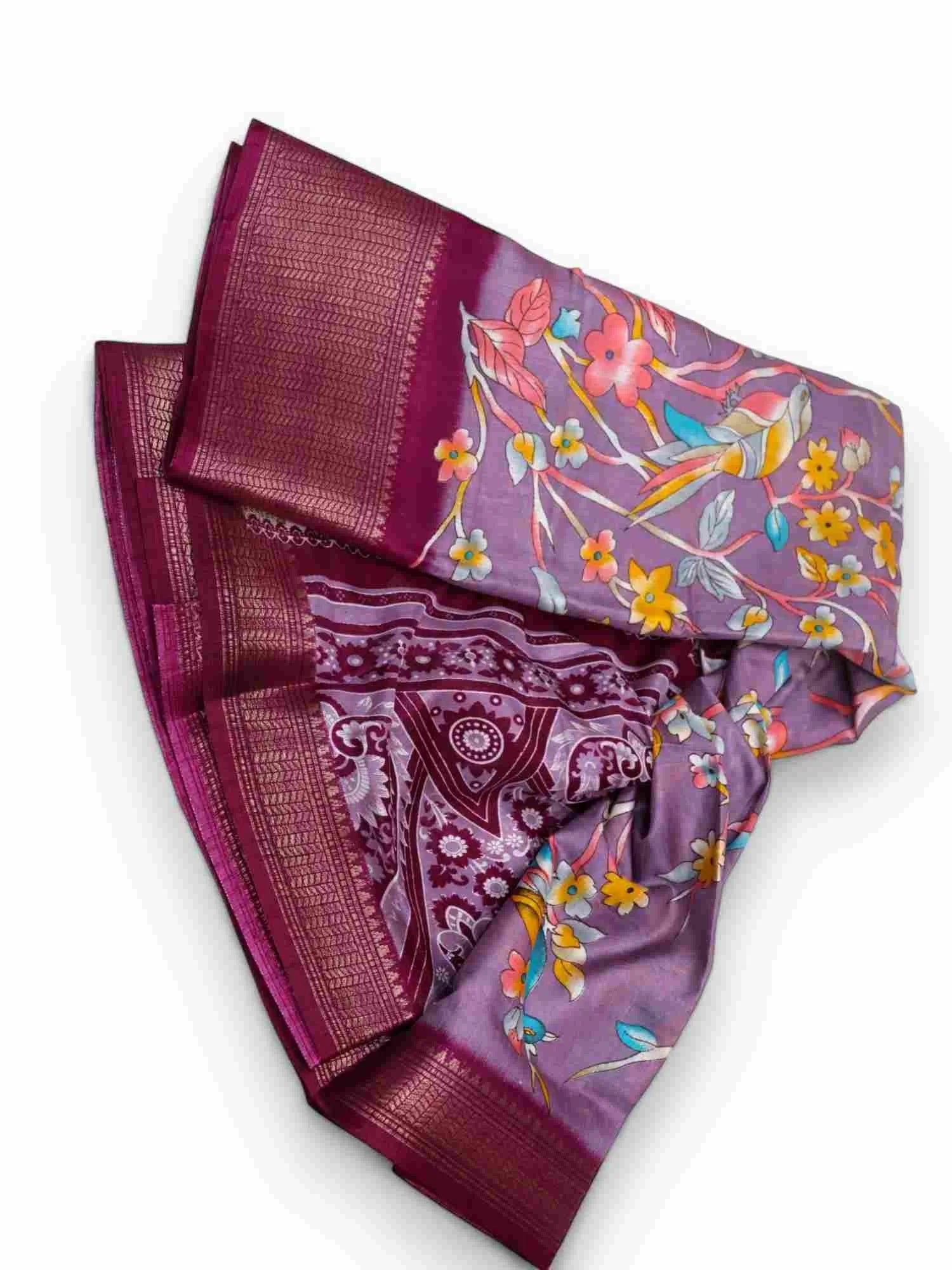 Jiarah Dola Silk Saree With Zari Border Bird Print Saree