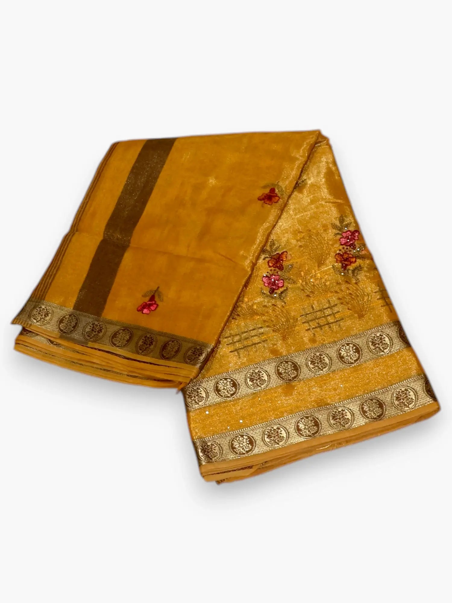 Jiarah Embroidery Work Golden Boarder Saree