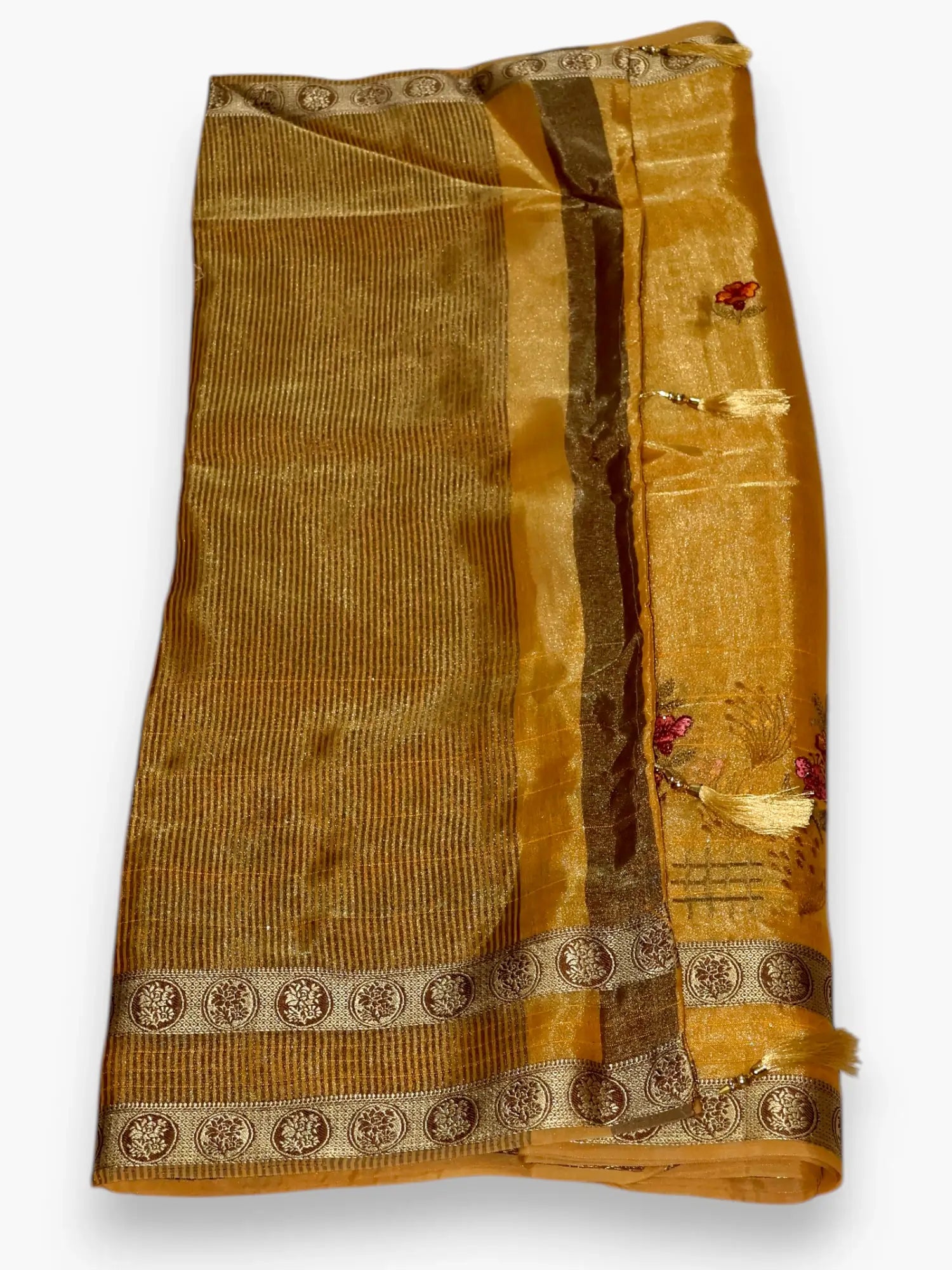 Jiarah Embroidery Work Golden Boarder Saree