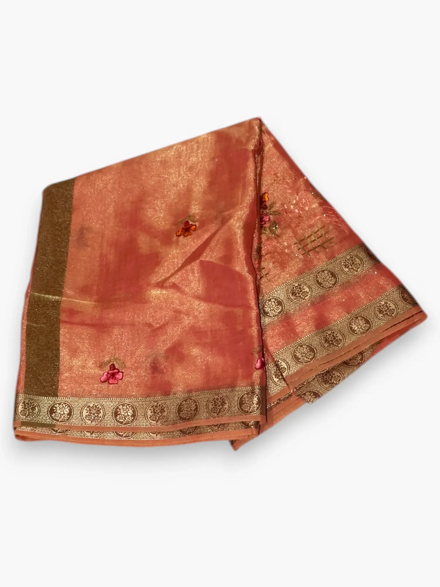 Jiarah Embroidery Work Golden Boarder Saree