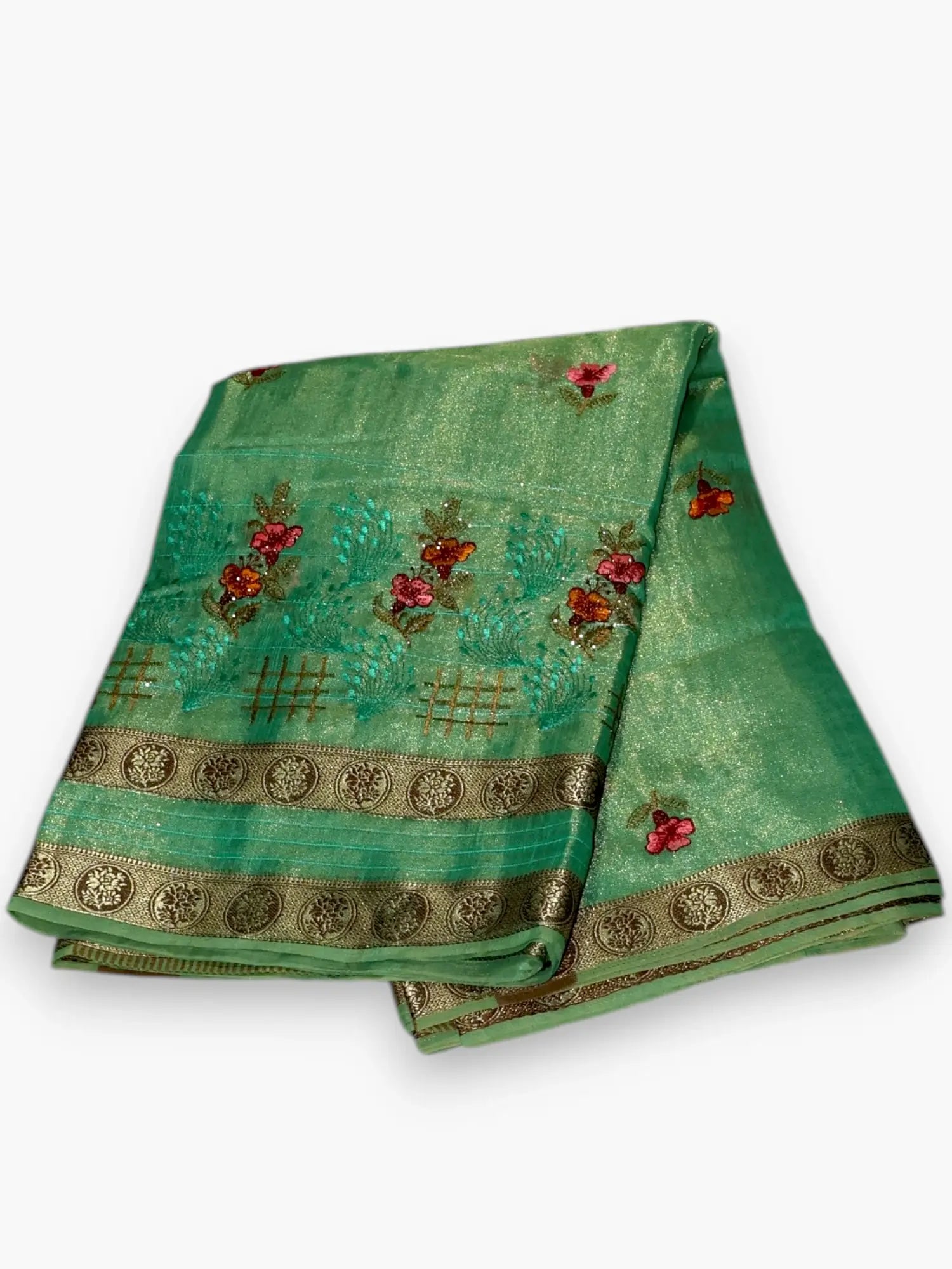 Jiarah Embroidery Work Golden Boarder Saree