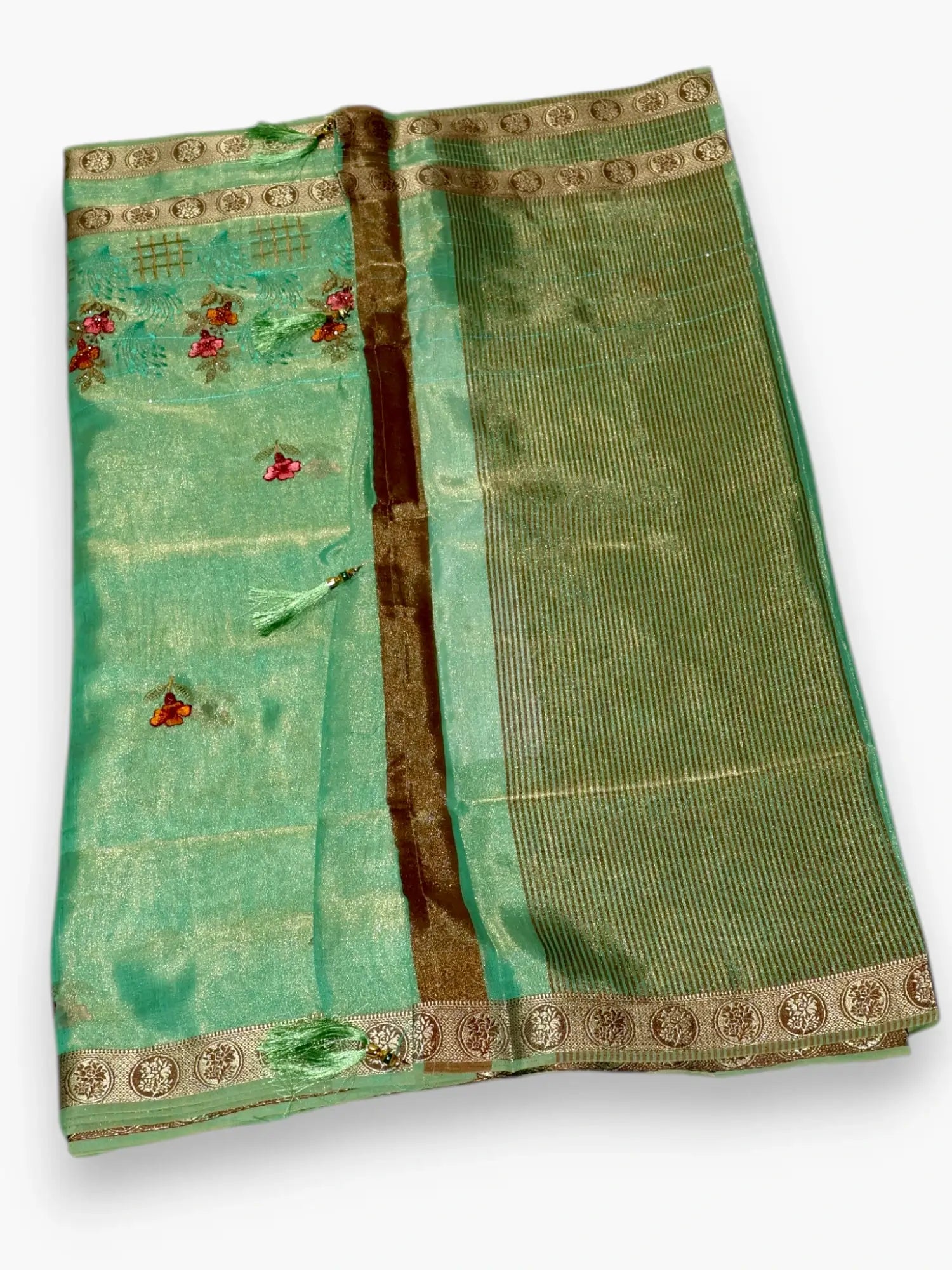 Jiarah Embroidery Work Golden Boarder Saree