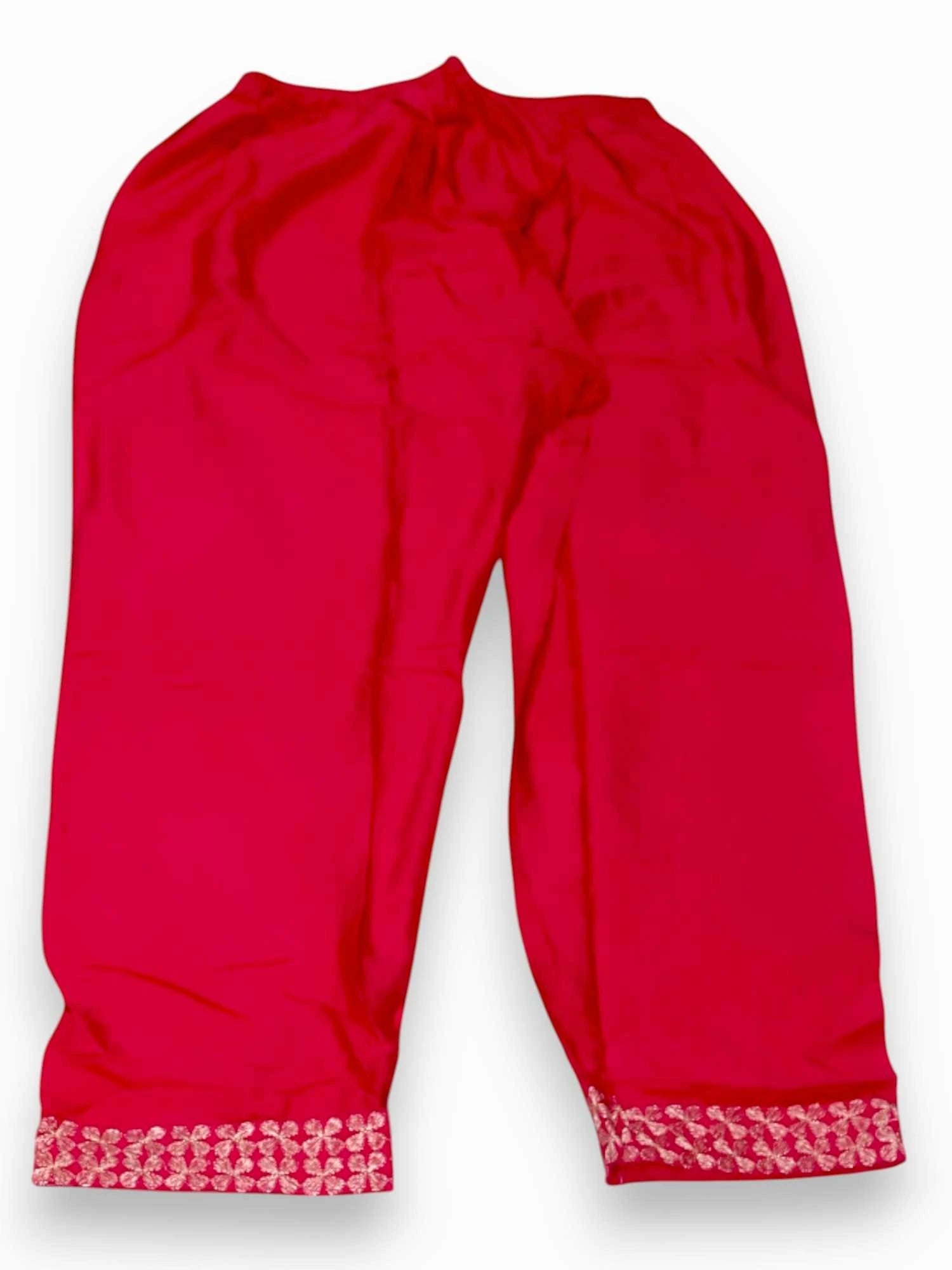 Jiarah Flared Gold Embroidery Thread Work Rayon Kurta Pant Set with Dupatta