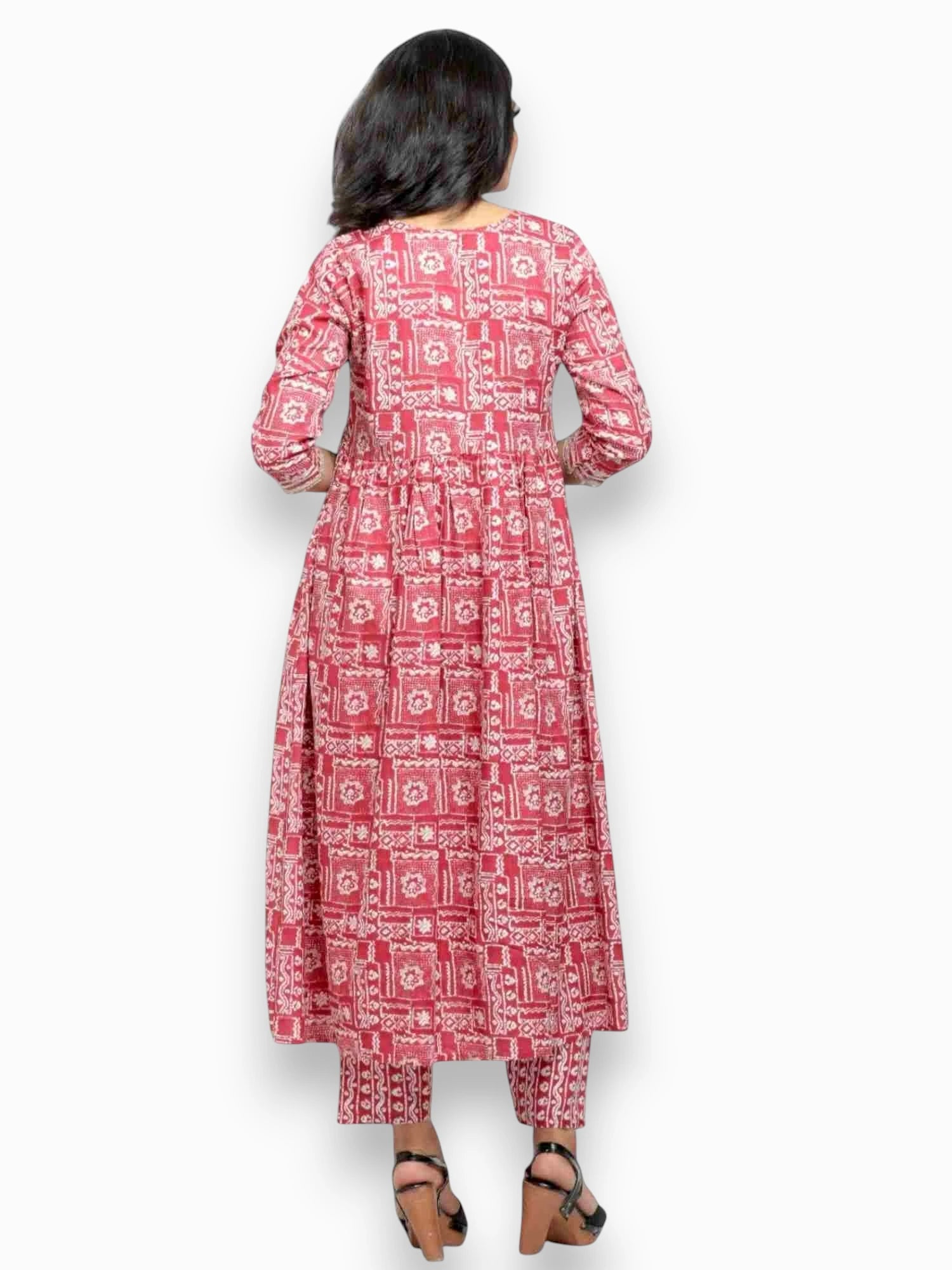 Jiarah Flared Middle Cut Pink Kurta Set with Gottapati Dupatta
