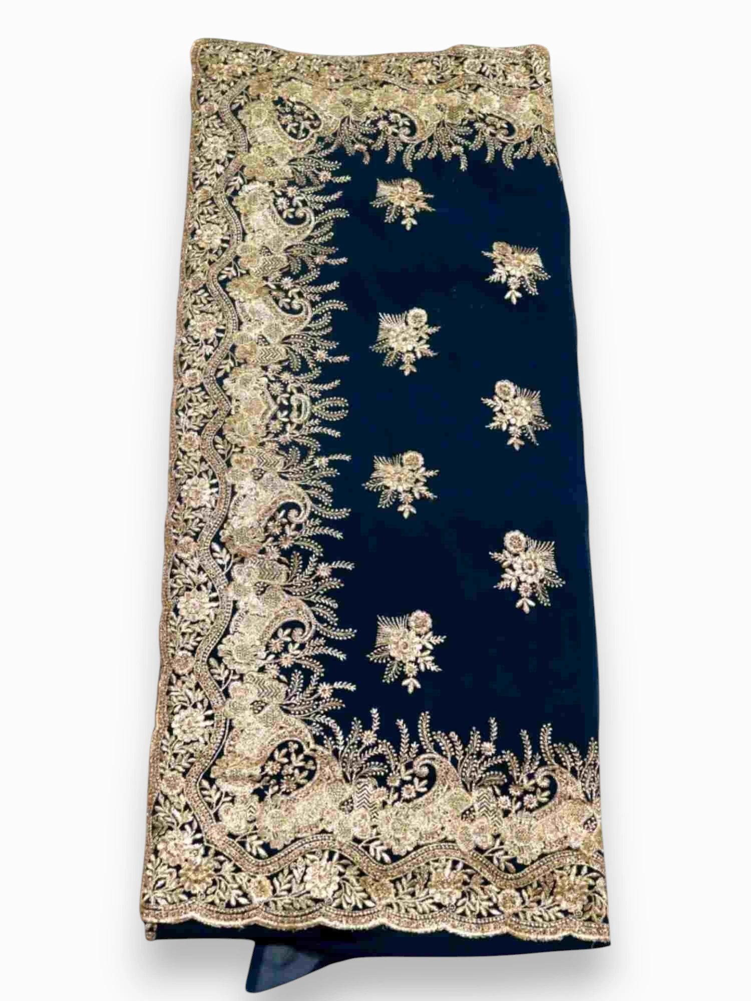 Jiarah Floral Heavy Embroidery Thread Work Georgette Bridal Saree Blue