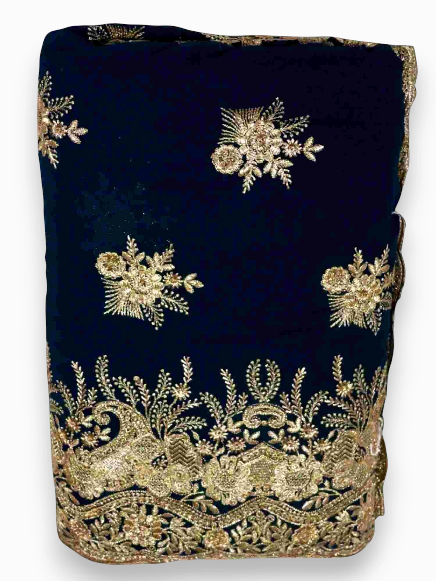 Jiarah Floral Heavy Embroidery Thread Work Georgette Bridal Saree Blue