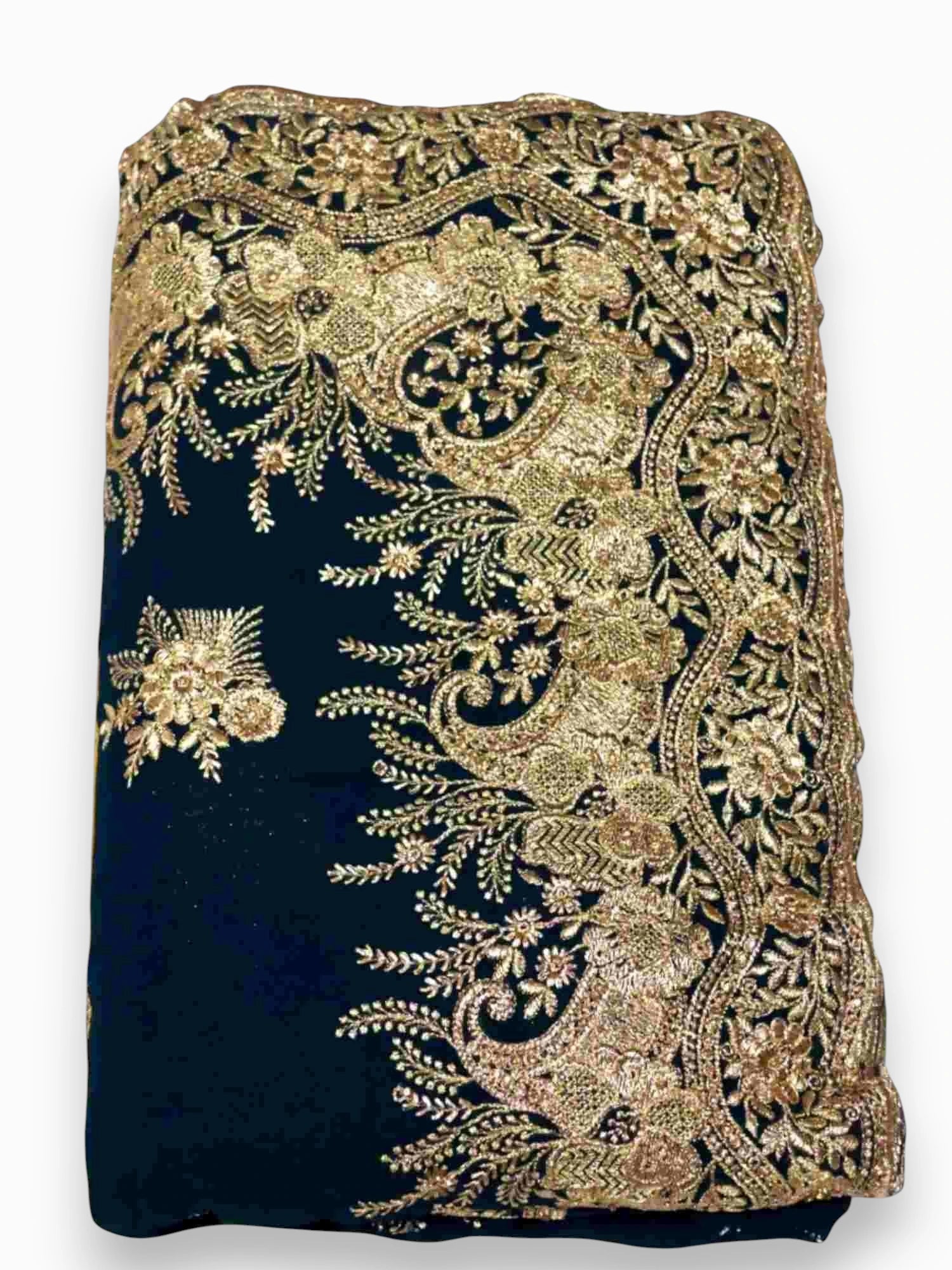 Jiarah Floral Heavy Embroidery Thread Work Georgette Bridal Saree Blue