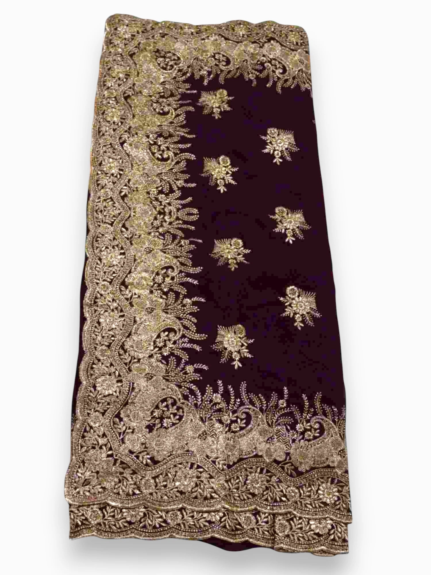 Jiarah Floral Heavy Embroidery Thread Work Georgette Bridal Saree Red