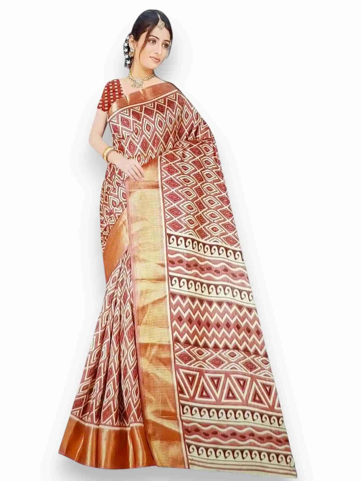 Jiarah Geometrical Woven Silk Cotton Saree