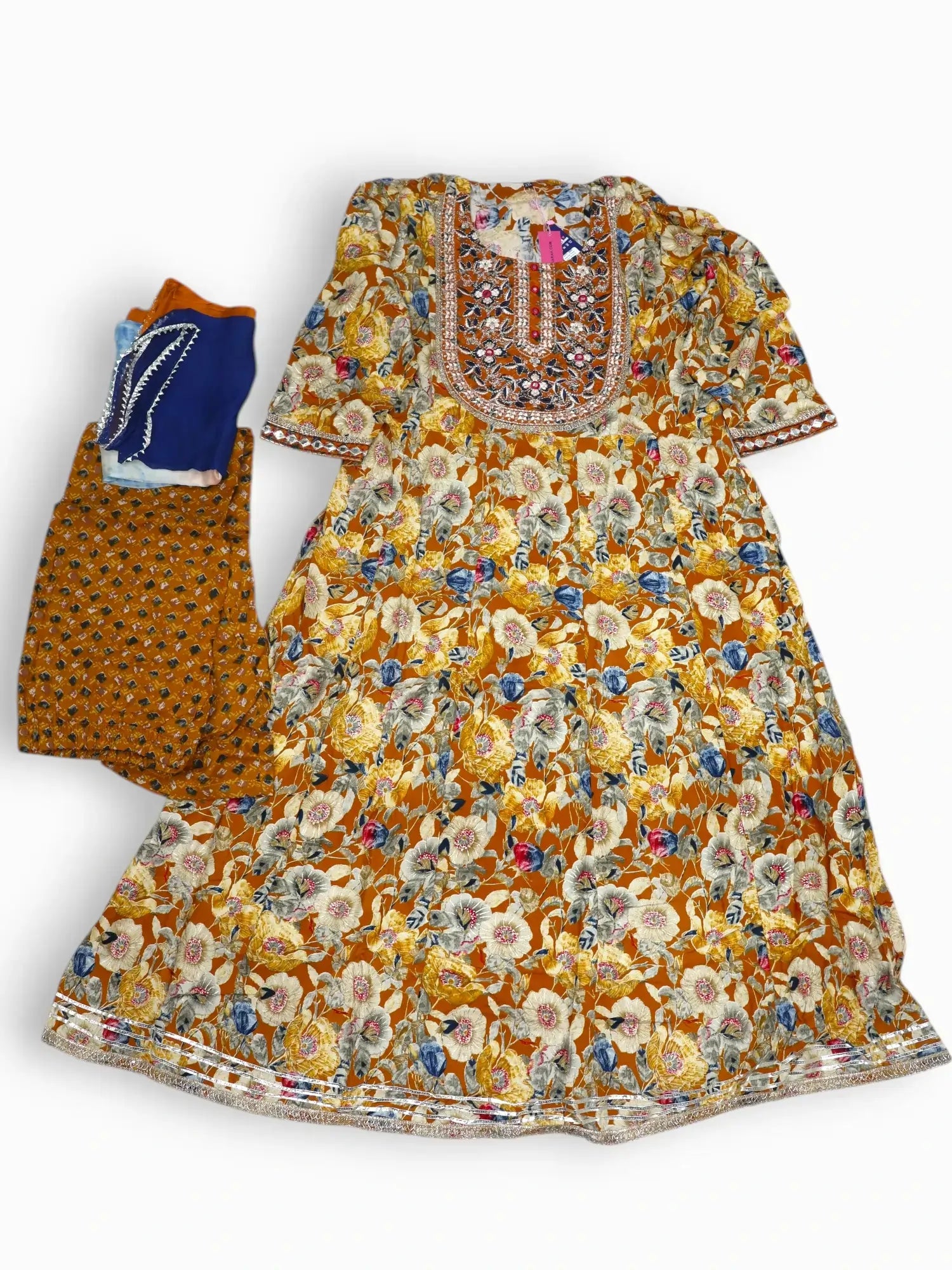 Jiarah Gotta Pati Thread Work Rayon Anarkali Kurta Pant Set with Dupatta