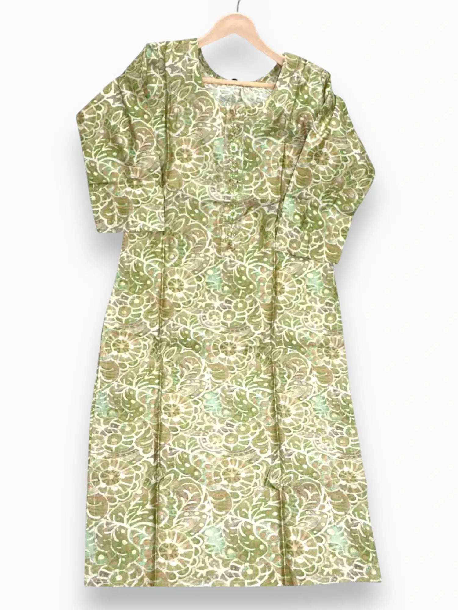 Jiarah Handwork Abstract Foil Print Muslin Light Green Kurta Pant Set with Dupatta