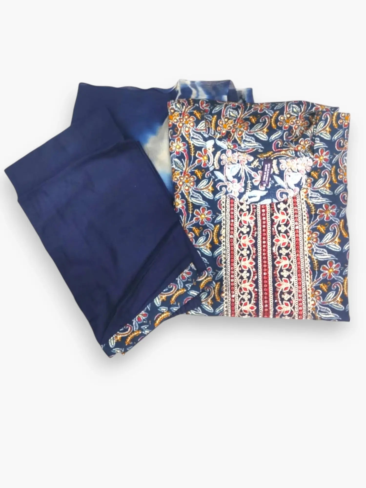 Jiarah Handwork Embroidery Foil Print Muslin Cotton Kurta Pant Set with Dupatta