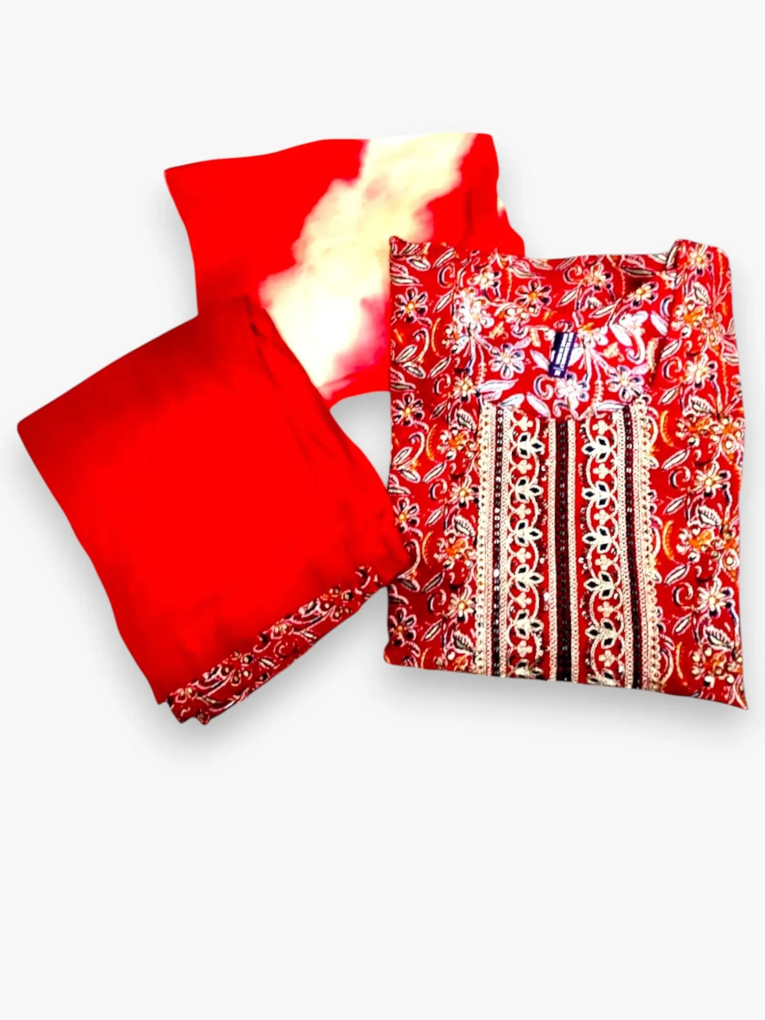 Jiarah Handwork Embroidery Foil Print Muslin Cotton Kurta Pant Set with Dupatta